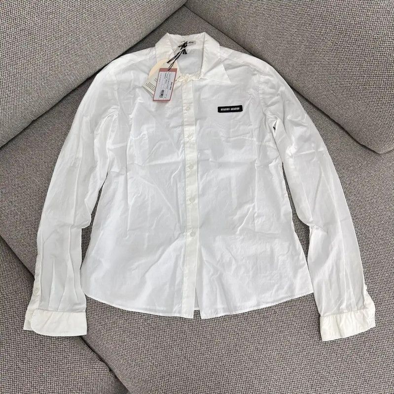 Miu Miu Miu Miu White Cotton Long Sleeve Shirt 0089 Size L / US 10 / IT 46 - 1 Thumbnail