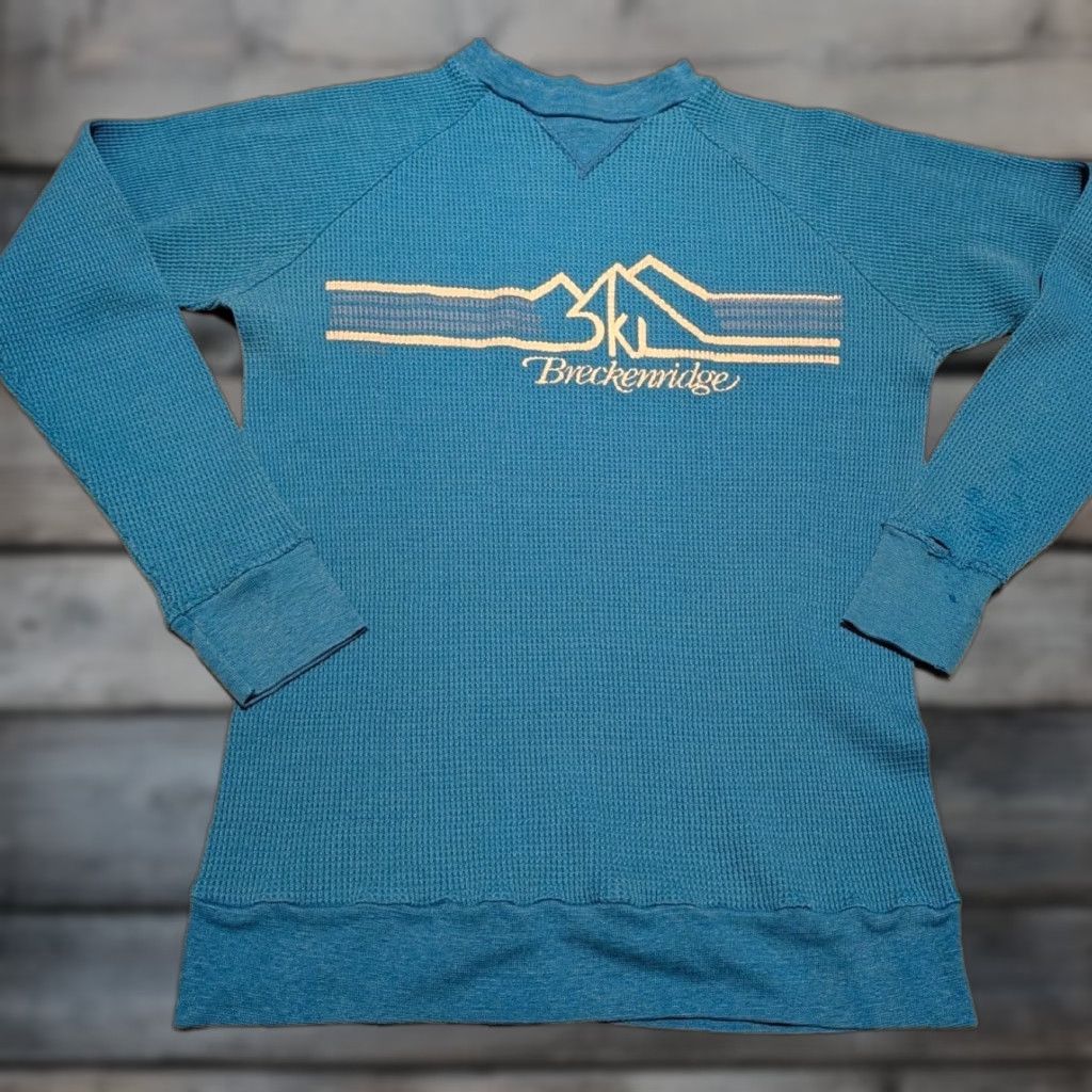 Vintage VINTAGE Breckenridge Ski Shirt Women's Blue Waffle Knit Long Sleeve Crew Neck Size S 80s Size S / US 4 / IT 40 - 1 Thumbnail