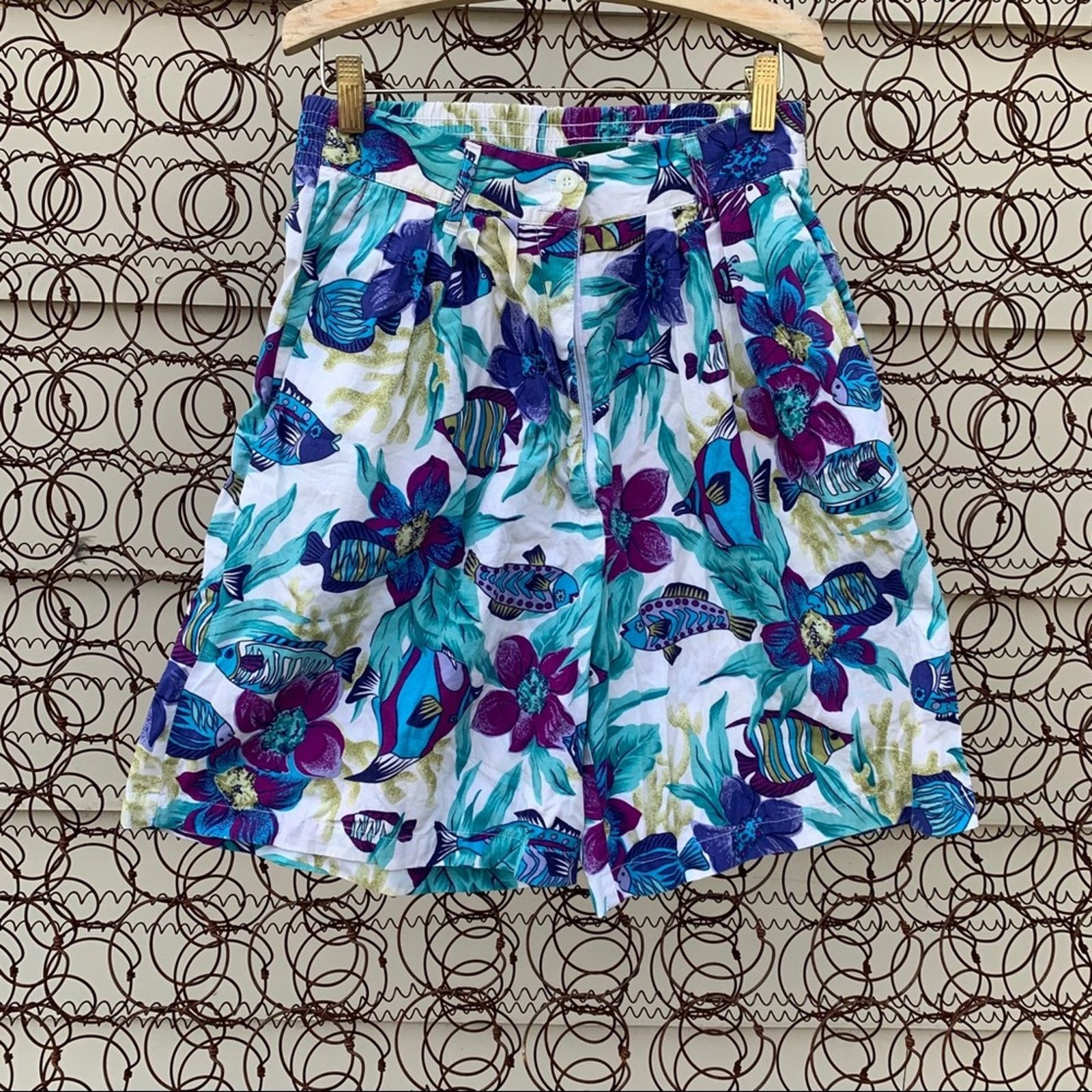 Vintage Vintage 90s culottes shorts tropical fish SMALL/MEDIUM Size 27" / US 4 / IT 40 - 1 Thumbnail
