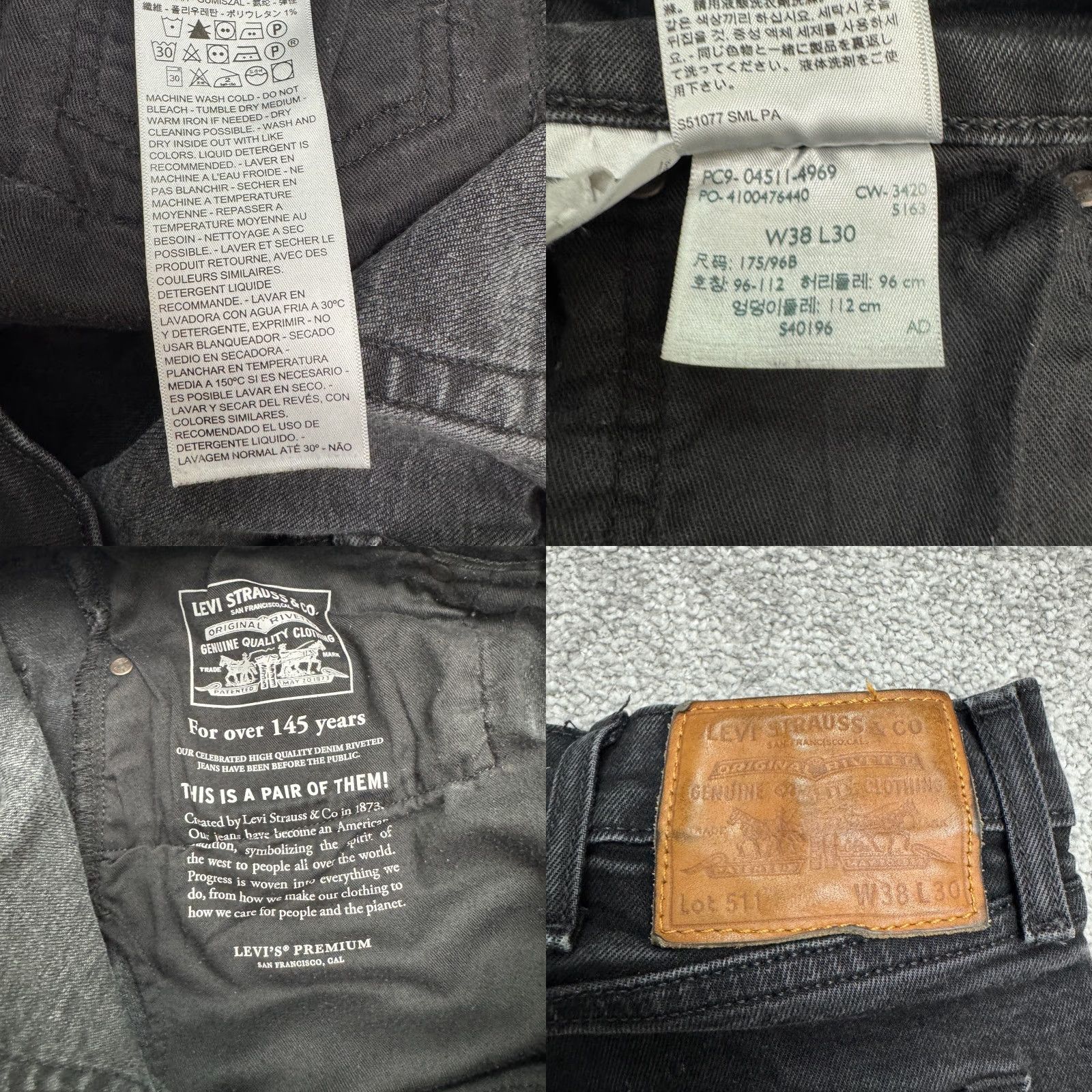Levi's Levi's 511 Slim Straight Denim Jeans Men 38x30 Black Dark Wash Cotton Blend Button Zip Vintage No Size US 38 / EU 54 - 8 Thumbnail