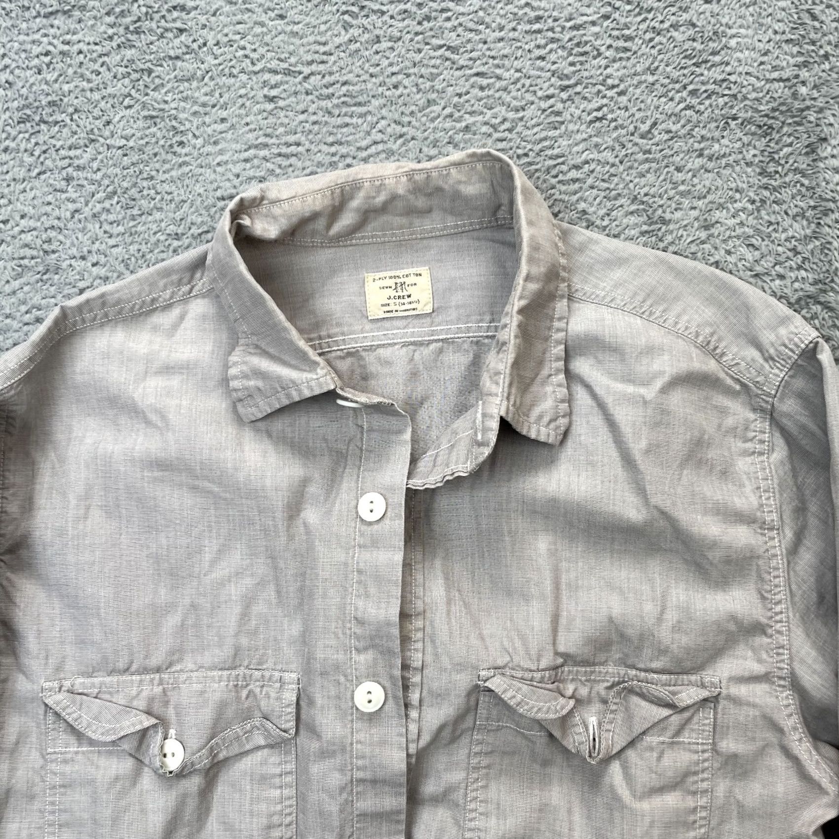 J.Crew J Crew Gray Dress Shirt Mens Small Button Up Business Office Wear 2 Ply Cotton Size 36R - 3 Thumbnail