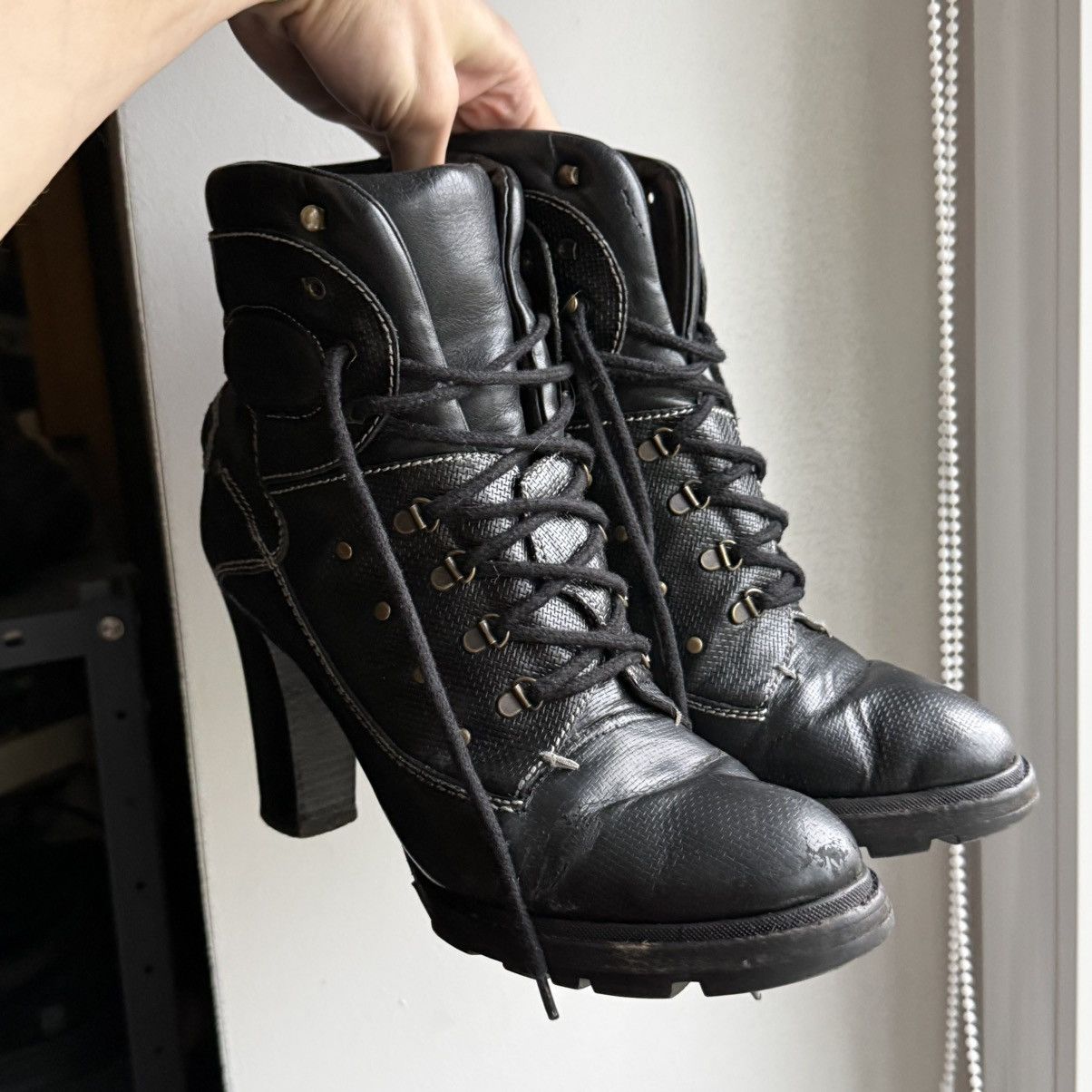 Jil Sander 📌Vintage Jil Sander Leather Avant-Garde Lace-up Heeled Boots Size US 11 / IT 41 - 19 Thumbnail
