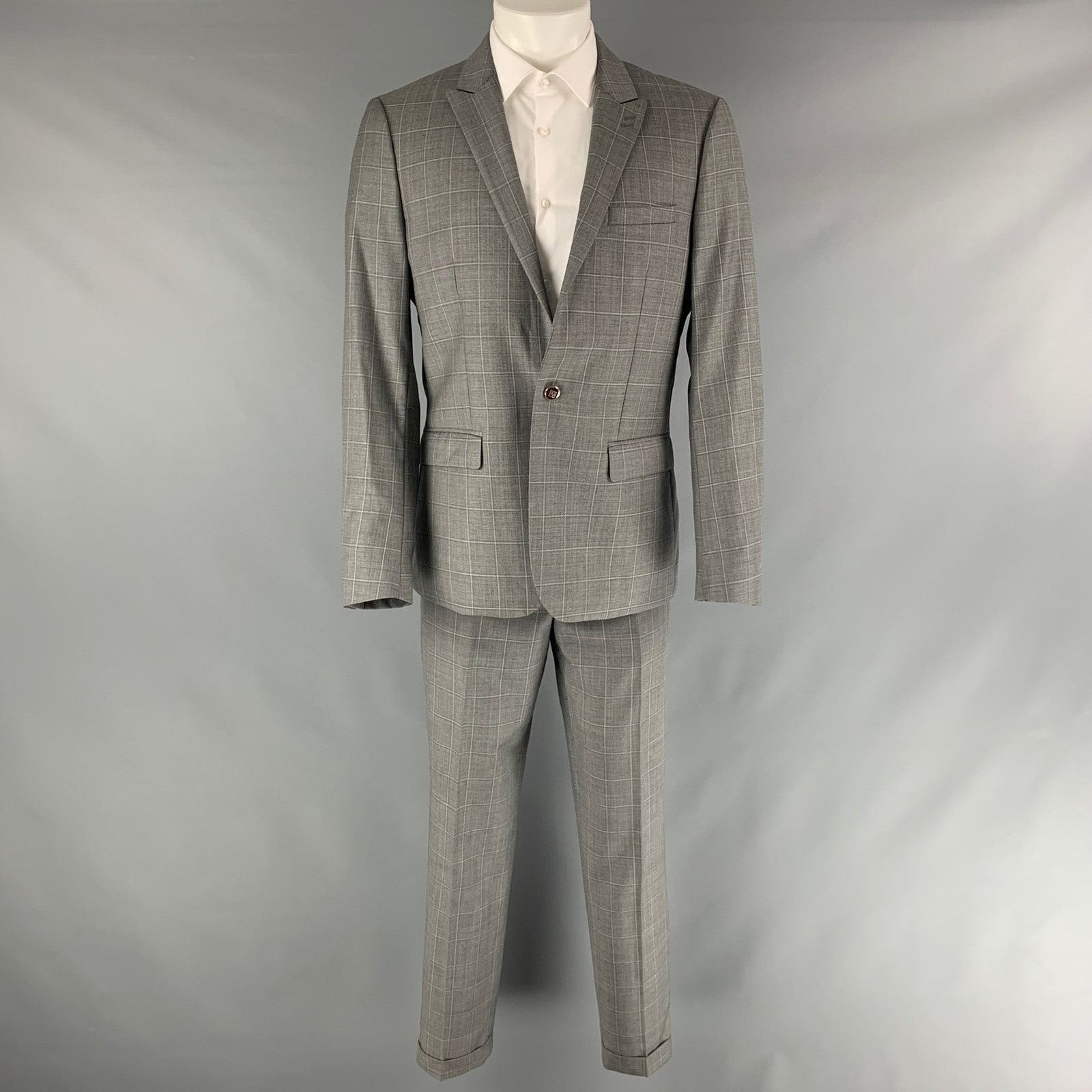 The Kooples THE KOOPLES Size 40 Grey Window Pane Wool Peak Lapel Suit Size 40R - 2 Thumbnail