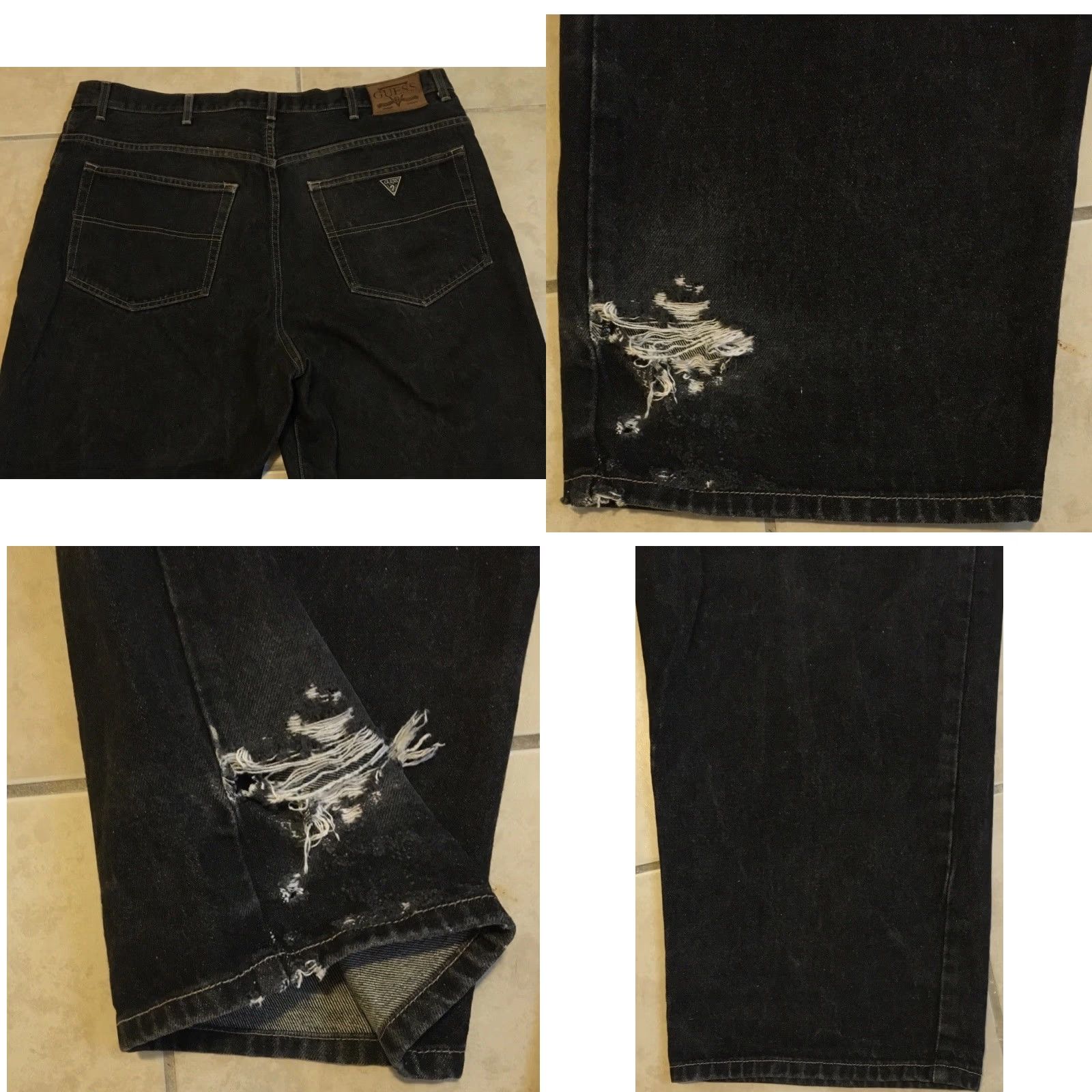 Guess VINTAGE GUESS Jeans 90s Distressed Baggy 40 Black Denim Silvertab Polar Butter Men Regular 33in Wide-Leg Grunge Rock USA Big Boy Inseam 33 Mens Jeans Size US 40 / EU 56 - 8 Thumbnail