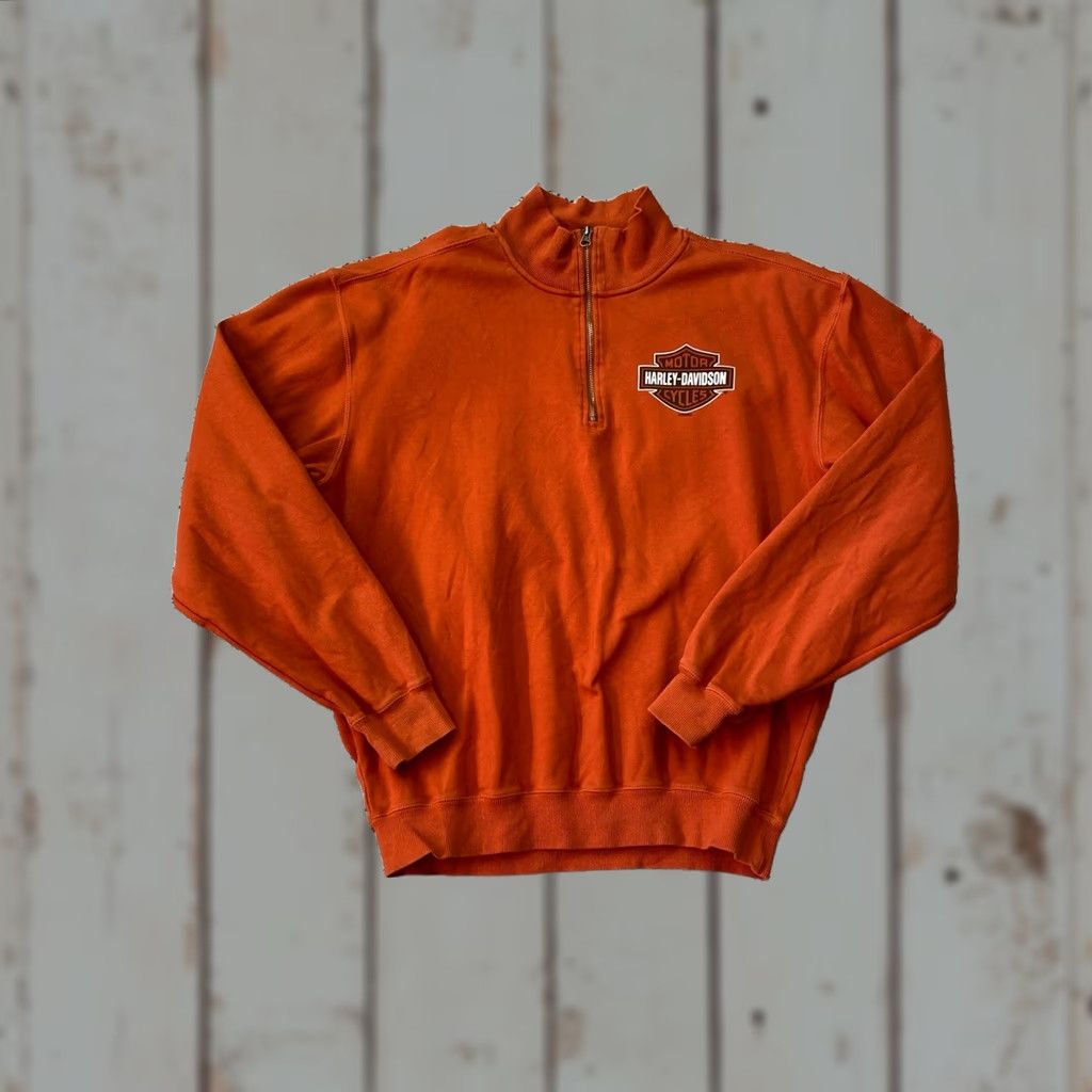 Harley Davidson VINTAGE Harley-Davidson 1/4-Zip Orange Sweatshirt Size L Regular Mens Pullover Knit Sweatshirt with Embroidered Logo Orange Size US L / EU 52-54 / 3 - 1 Thumbnail