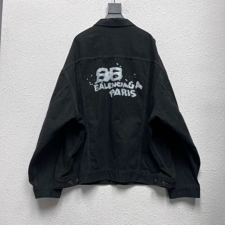 Balenciaga Balenciaga Black Denim Jacket with Logo Size US M / EU 48-50 / 2 - 2 Thumbnail