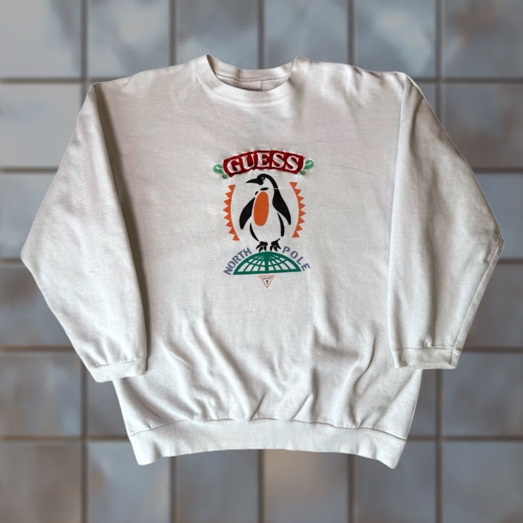 Guess VINTAGE GUESS Sweatshirt OSFA White 90s Fleece Penguin Made in USA Men Size US M / EU 48-50 / 2 - 1 Thumbnail