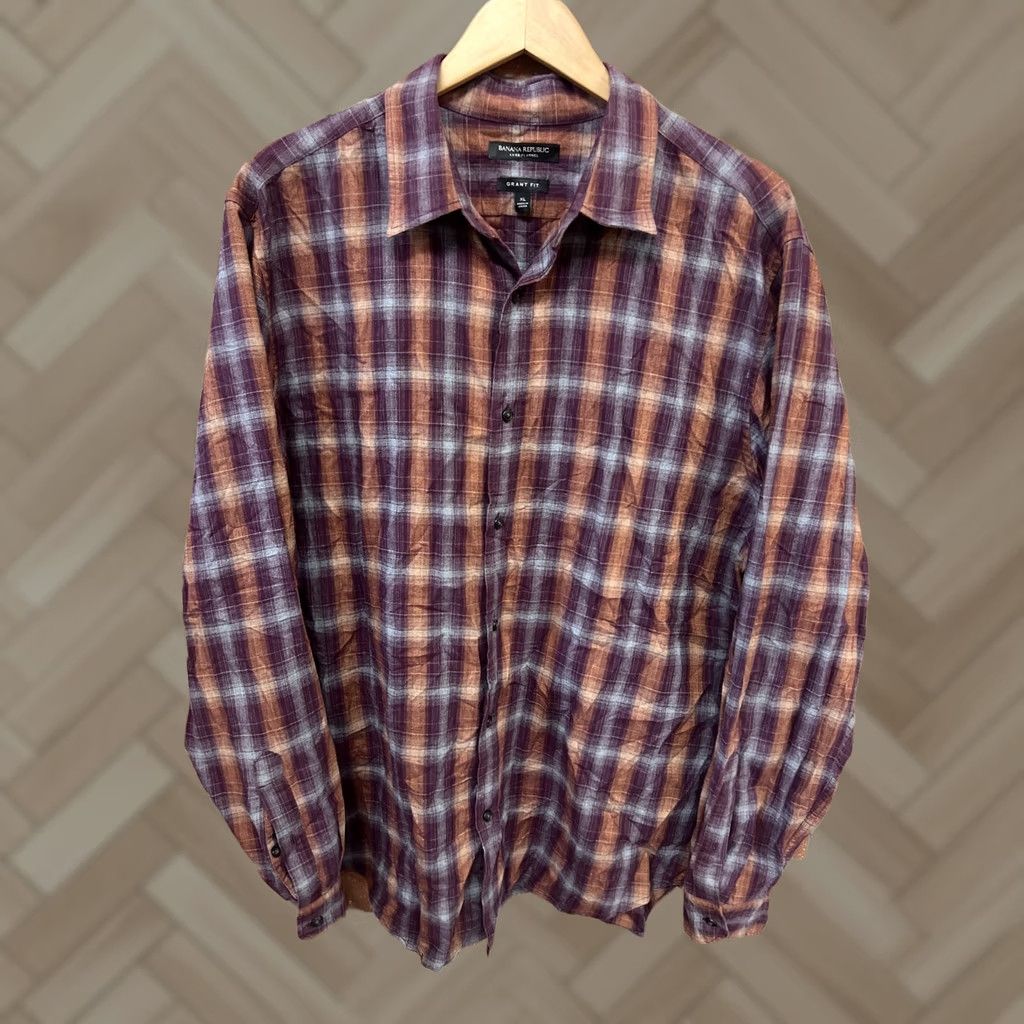 Banana Republic Banana Republic Mens Purple Orange Button Up Luxe Flannel XL Grant Fit Size US XL / EU 56 / 4 - 1 Thumbnail