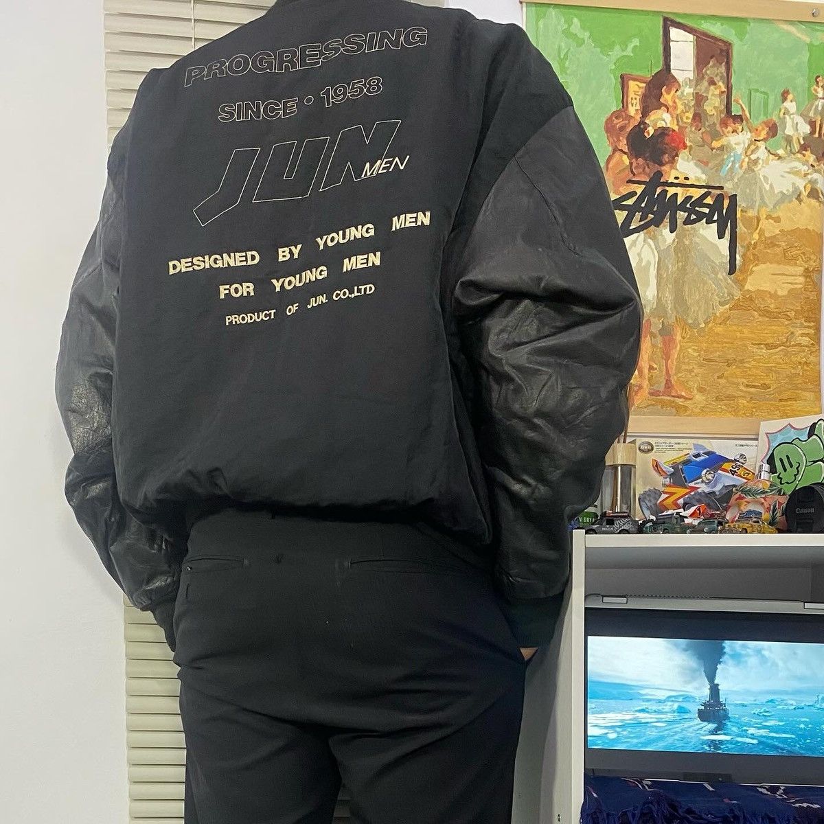 JUN MEN × Japanese Brand × Jun Takahashi 1990s-Jun Men Bombers Varsity Leather Sleeve Jacket Size US M / EU 48-50 / 2 - 12 Thumbnail