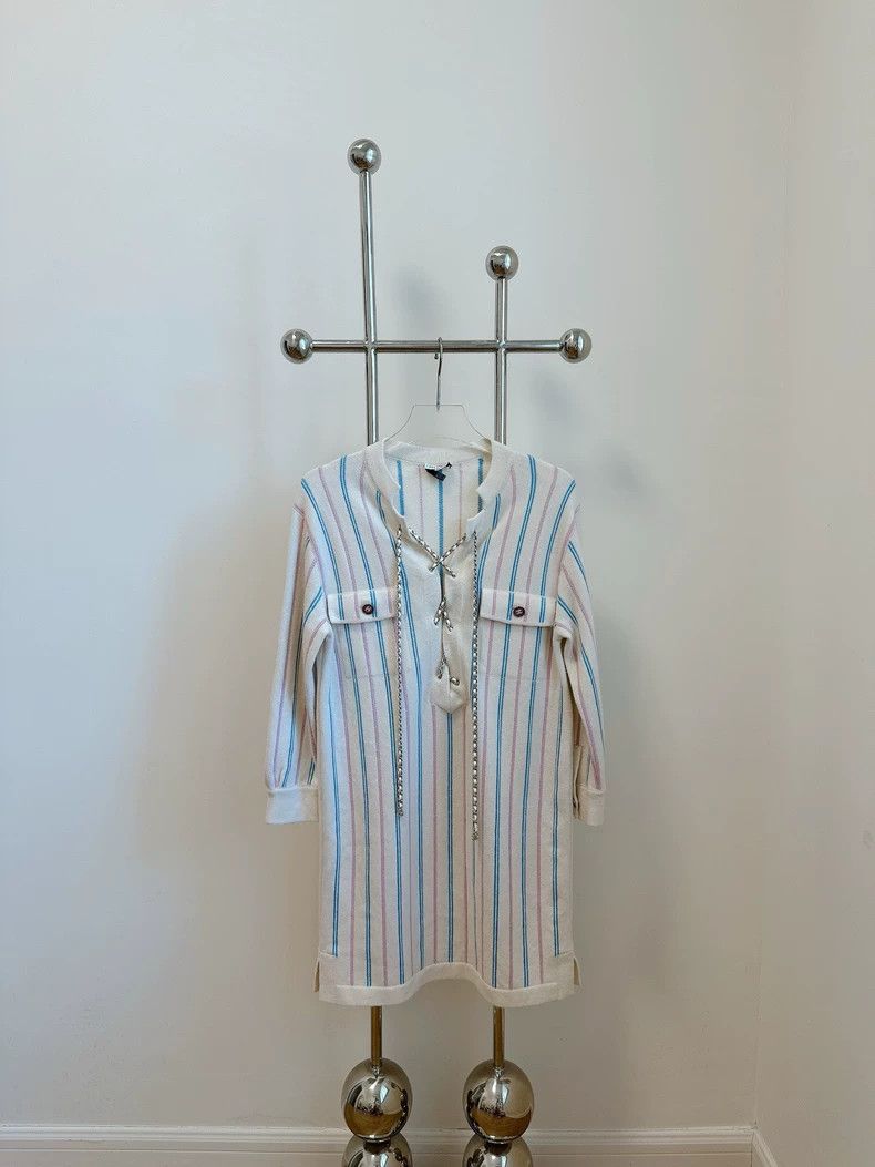 Chanel Chanel 23P leather chain striped dress Size XXS / US 00 / IT 34 - 1 Thumbnail