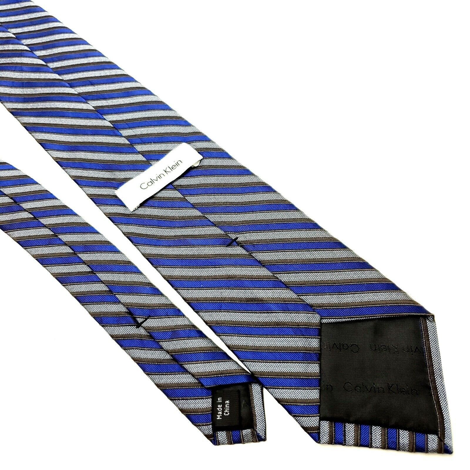 Calvin Klein Calvin Klein Silk Tie Print Gray Blue Striped Size ONE SIZE - 5 Thumbnail