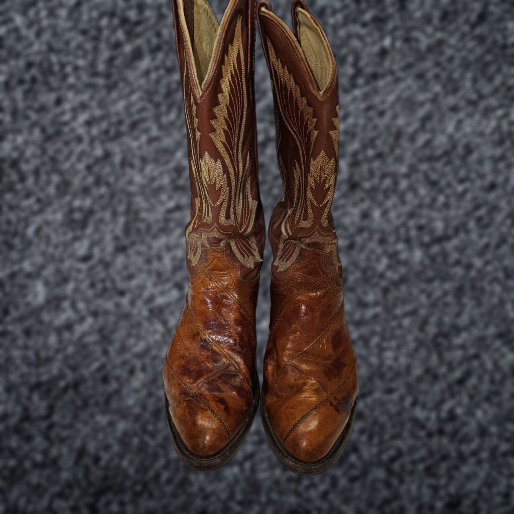 Vintage JUSTIN COWBOY BOOTS #8732 Brown Smooth Ostrich  display picture 1