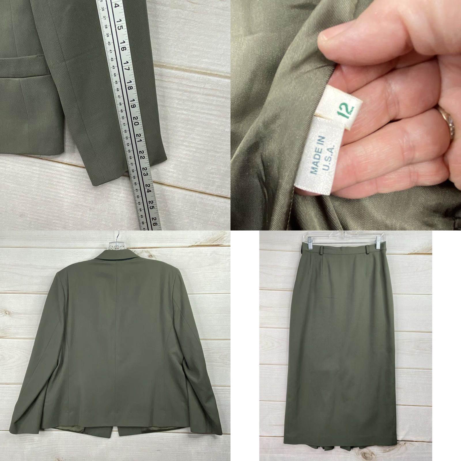 Austin Reed VINTAGE Austin Reed Blazer Skirt 2 Piece Womens 10 Green Gold USA Wool Button Front 1-Button Notch Lapel Regular Long Sleeve Solid Size 32" / US 10 / IT 46 - 9 Thumbnail