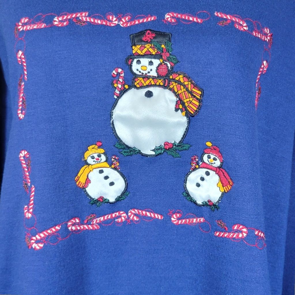 Vintage Nutcracker Womens Plus Size Embroidered Christmas Pullover Sweater Blue 2X Ladies Raglan Sleeve Mock Neck Christmas Theme Pullover Size XXL / US 16-18 / IT 52-54 - 1 Thumbnail