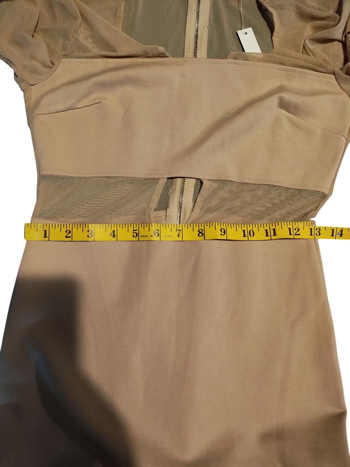 Designer Beige Long Sleeve Cutout Bodycon Dress by XTaren Size S / US 4 / IT 40 - 8 Thumbnail