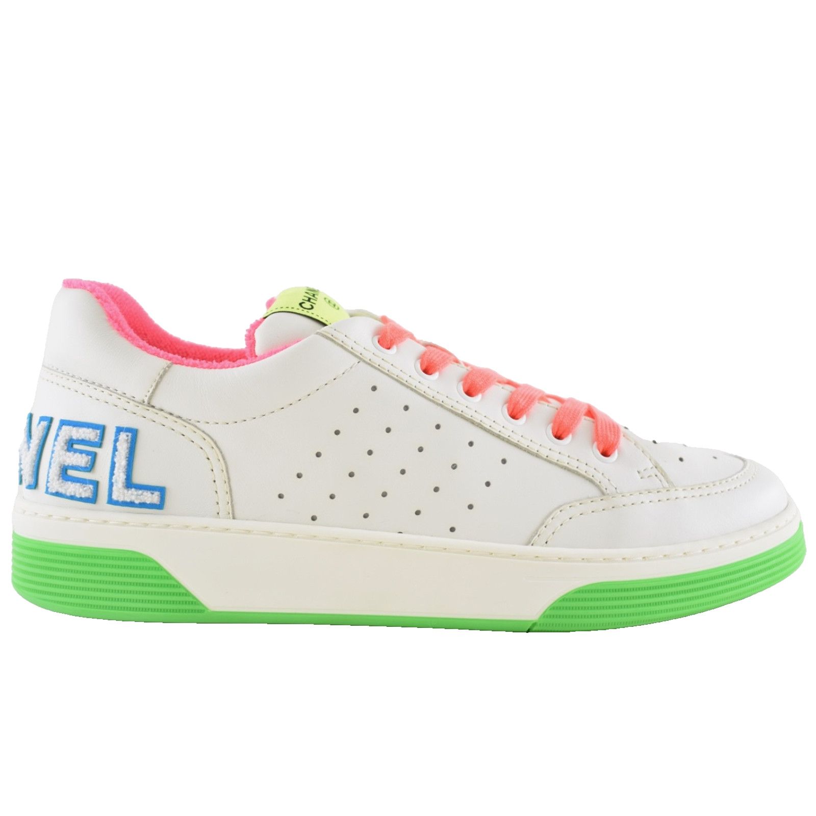 Chanel Mens 20P White Multicolor Neon CC Logo Flat Runner