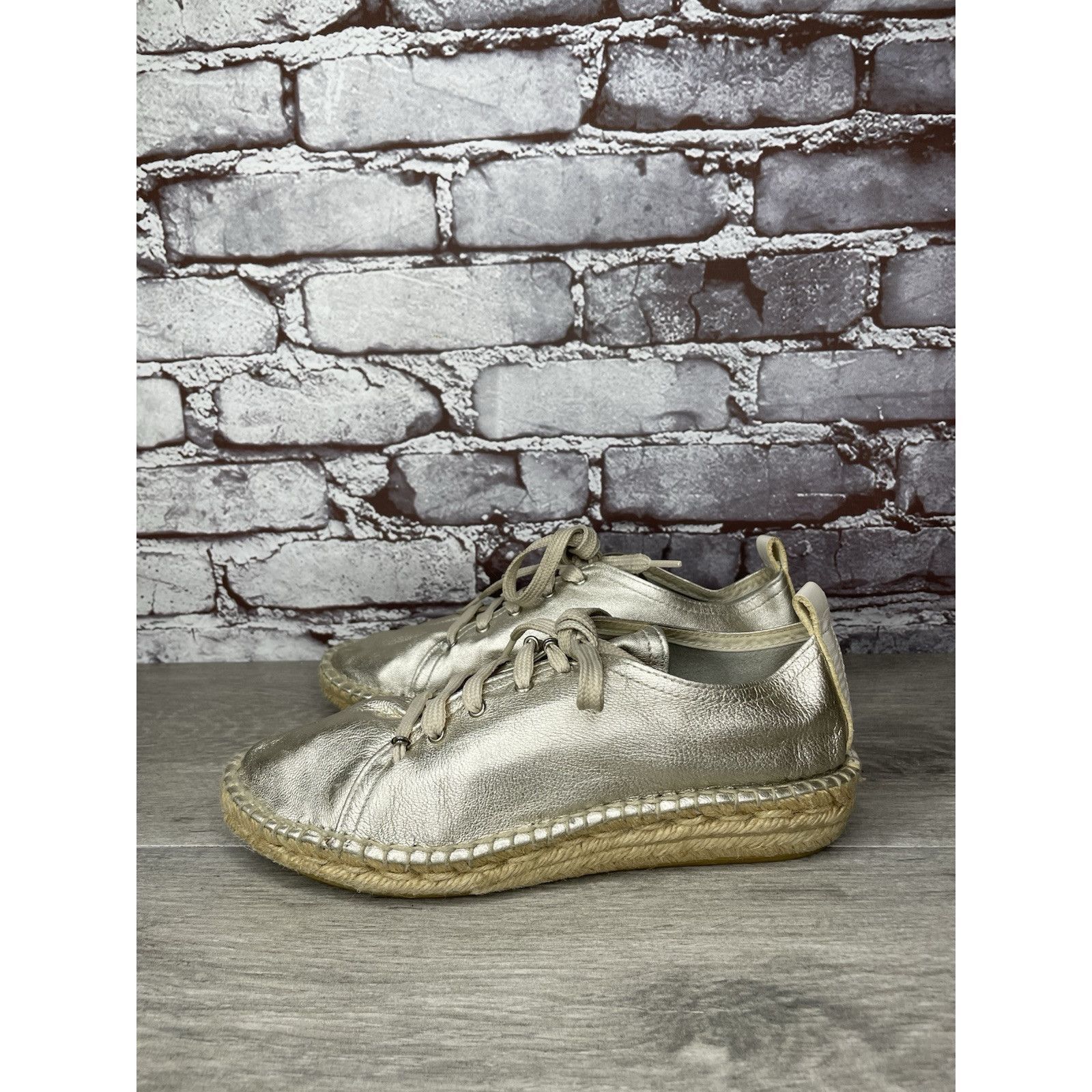 Other Maypol Silver Leather Espadrilles Casual Lace Up Shoes Women Size US 7.5 / IT 37.5 - 15 Thumbnail