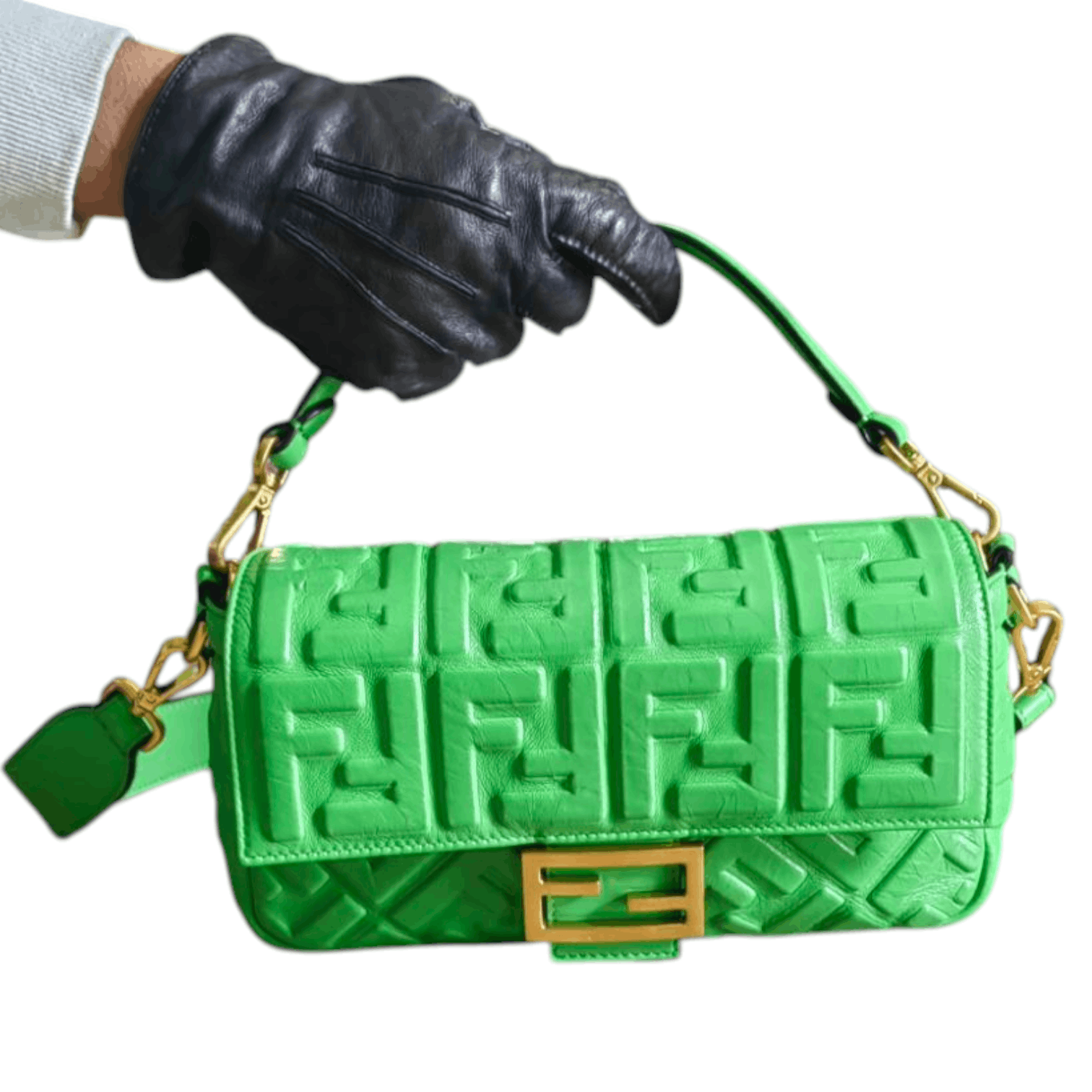 Fendi Bag Baguette Zucca Ff Monogram 2Way Neon Green, Women's