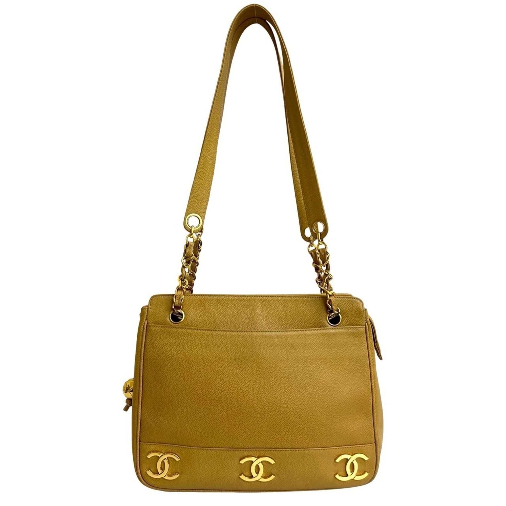 Chanel CHANEL Triple Coco Caviar Leather Chain Tote Bag, Beige, 39484 Size ONE SIZE - 1 Thumbnail