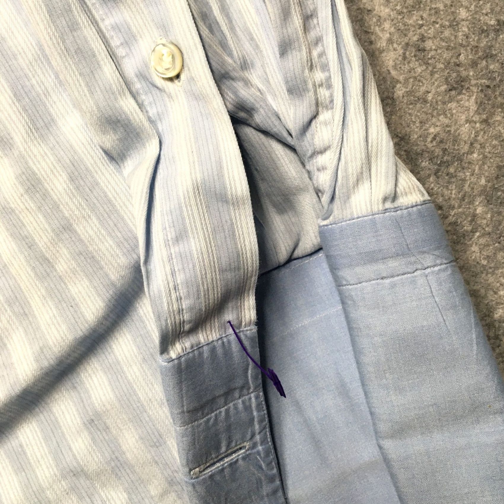Neiman Marcus Fray Mens Dress Shirt 15.5 Light Blue Striped French Cuff Button-Up Casual Size 42R - 3 Thumbnail