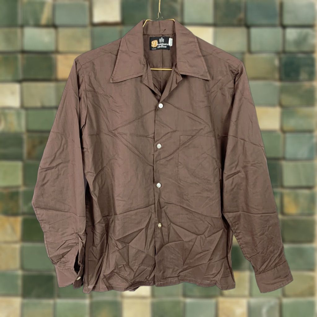 Vintage VINTAGE Designers Choice Dress Shirt Mens 70s Solid Brown Long Sleeve 15 15.5 Size M Size 40R - 1 Thumbnail