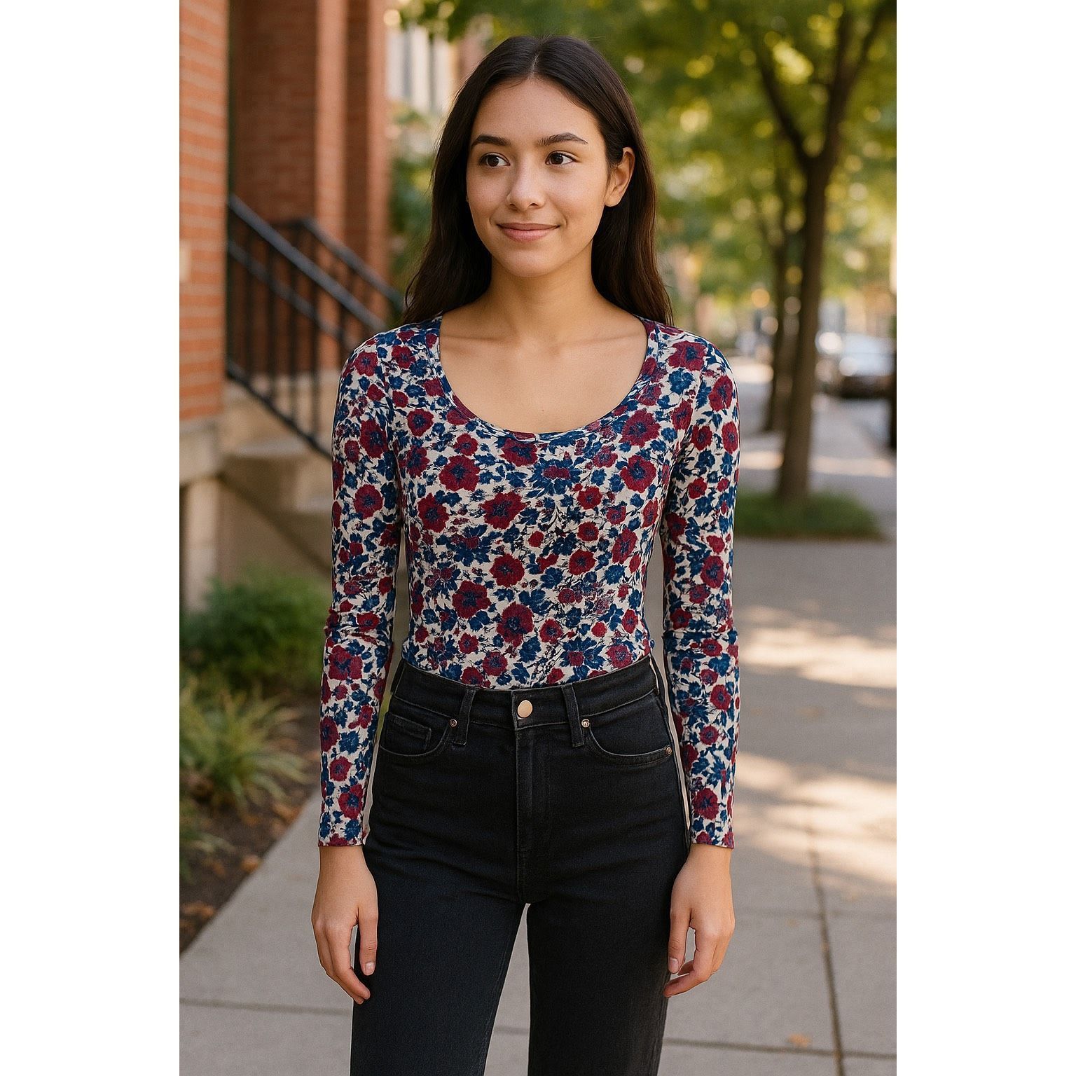Other Tezenis Women’s Small Floral Long Sleeve Top Red Blue White Size S / US 4 / IT 40 - 2 Thumbnail