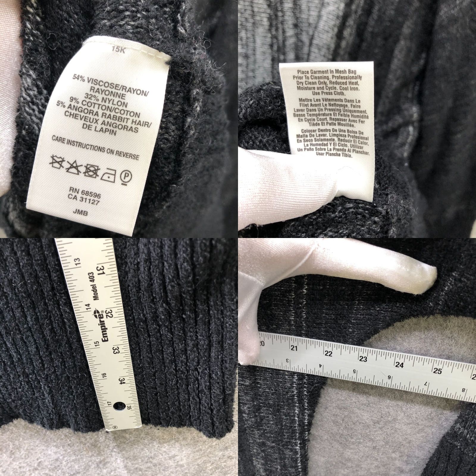 DKNY DKNY Dolman Sleeve Tunic Sweater Womens L Black Gray Striped Angora Blend Size L / US 10 / IT 46 - 8 Thumbnail
