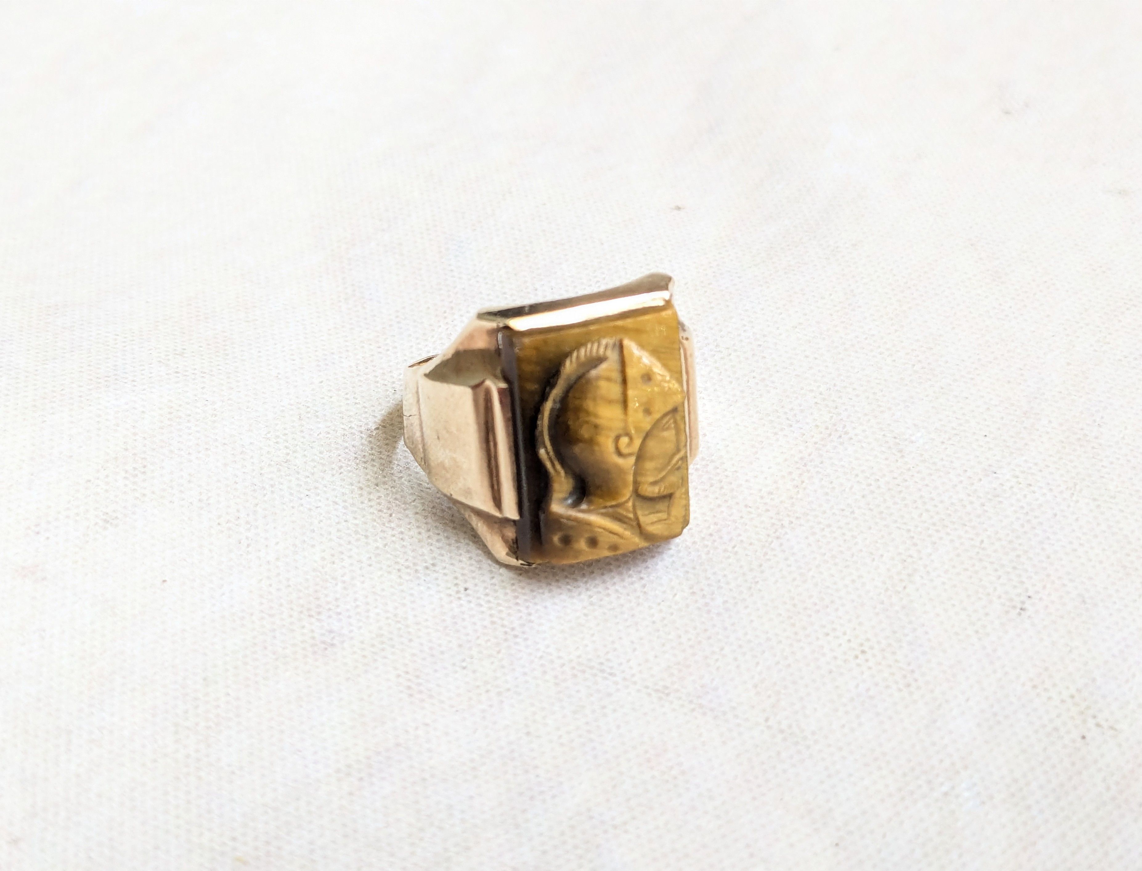 Jewelry × Vintage Vintage 10k Gold Ring Tiger's Eye 8 Cameo Rectangle Size ONE SIZE - 2 Thumbnail
