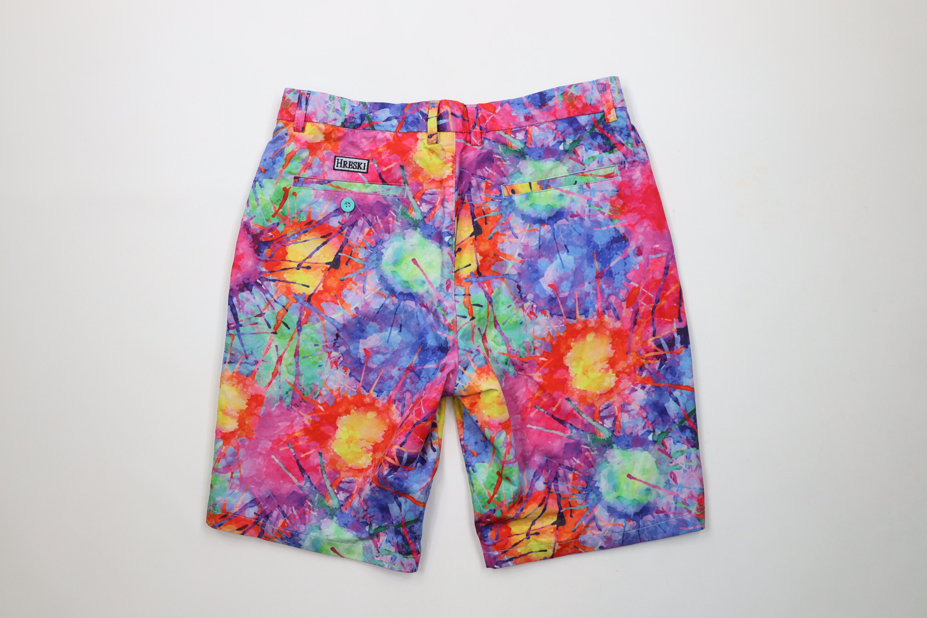 Vintage Hreski Golf Rainbow Paint Splatter Golfing Chino Shorts Size US 34 / EU 50 - 9 Thumbnail