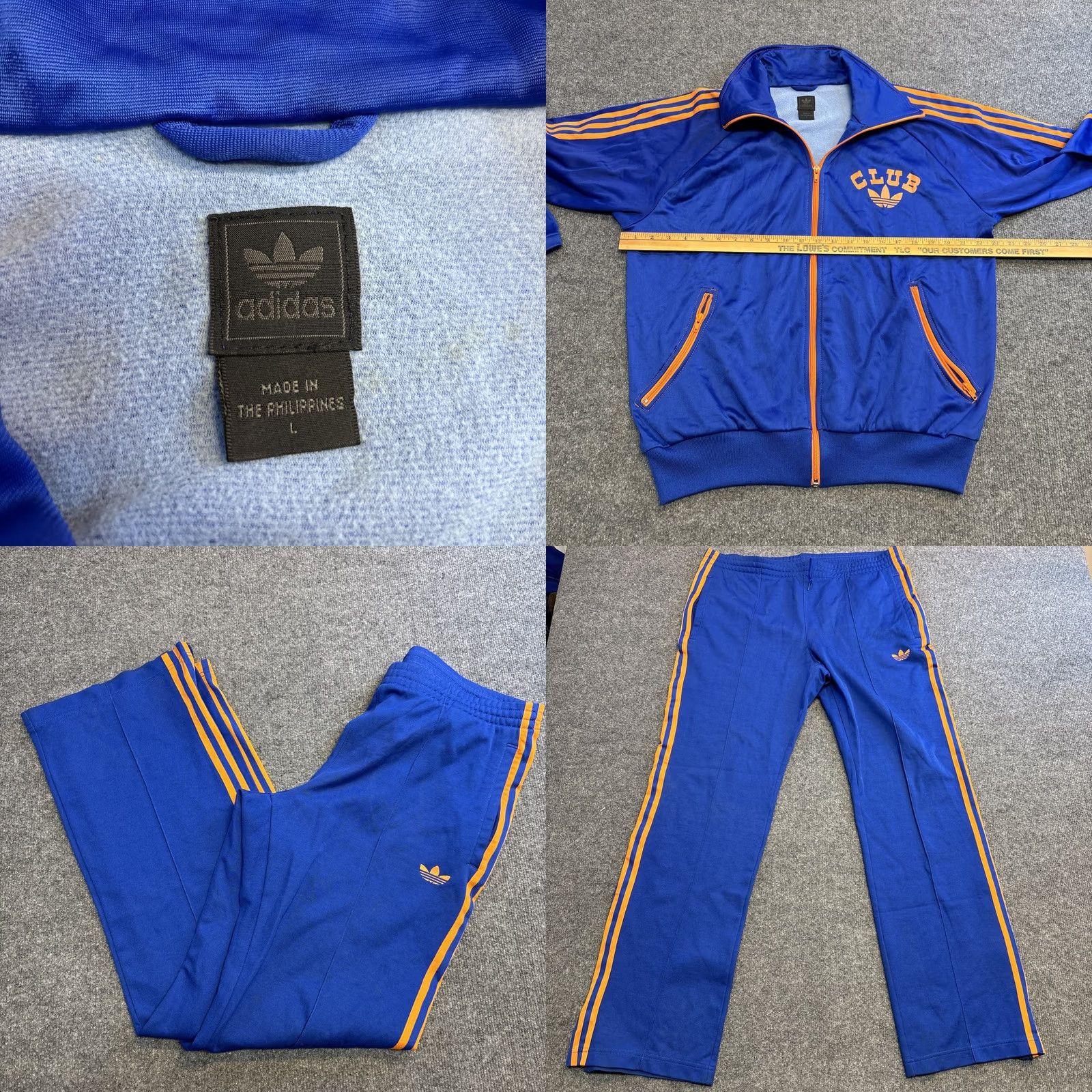 Adidas VINTAGE Adidas Sport Club Trefoil Full Zip Tracksuit Jacket And Pants Mens Large Blue Polyester Striped Size 42R - 8 Thumbnail
