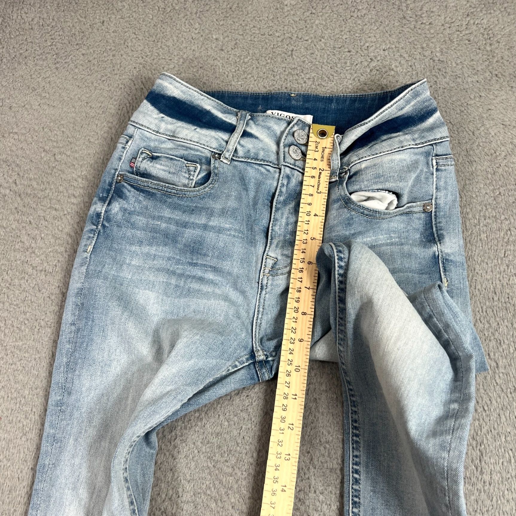 Vintage Vigoss Womens Size 25 Jeans Rebel Skinny Raw Hem Button Fly Light Wash Blue Size 42" / US 20 - 4 Thumbnail