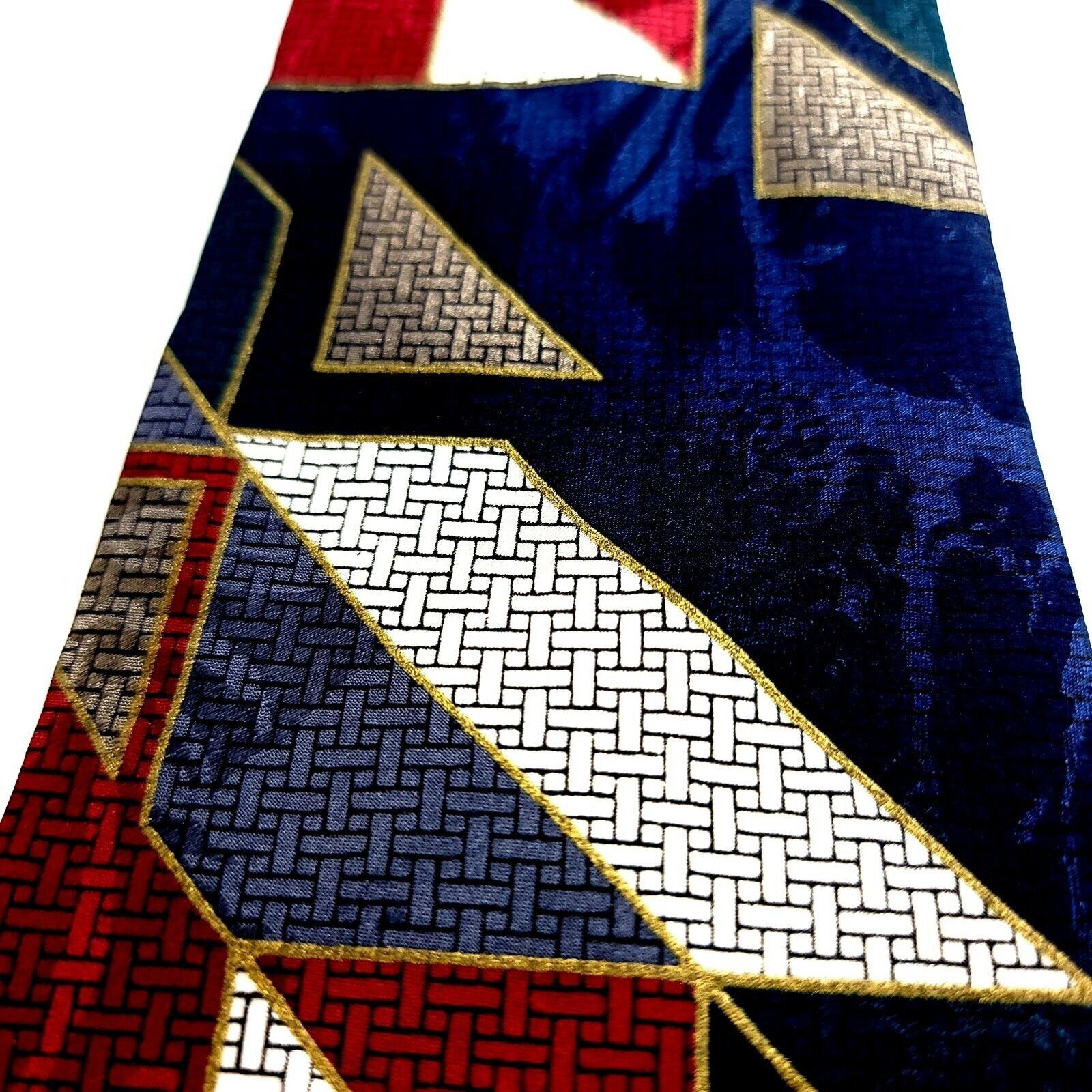 Haggar Haggar Blue Red Abstract Jacquard Print Wide Silk Tie Size ONE SIZE - 2 Thumbnail