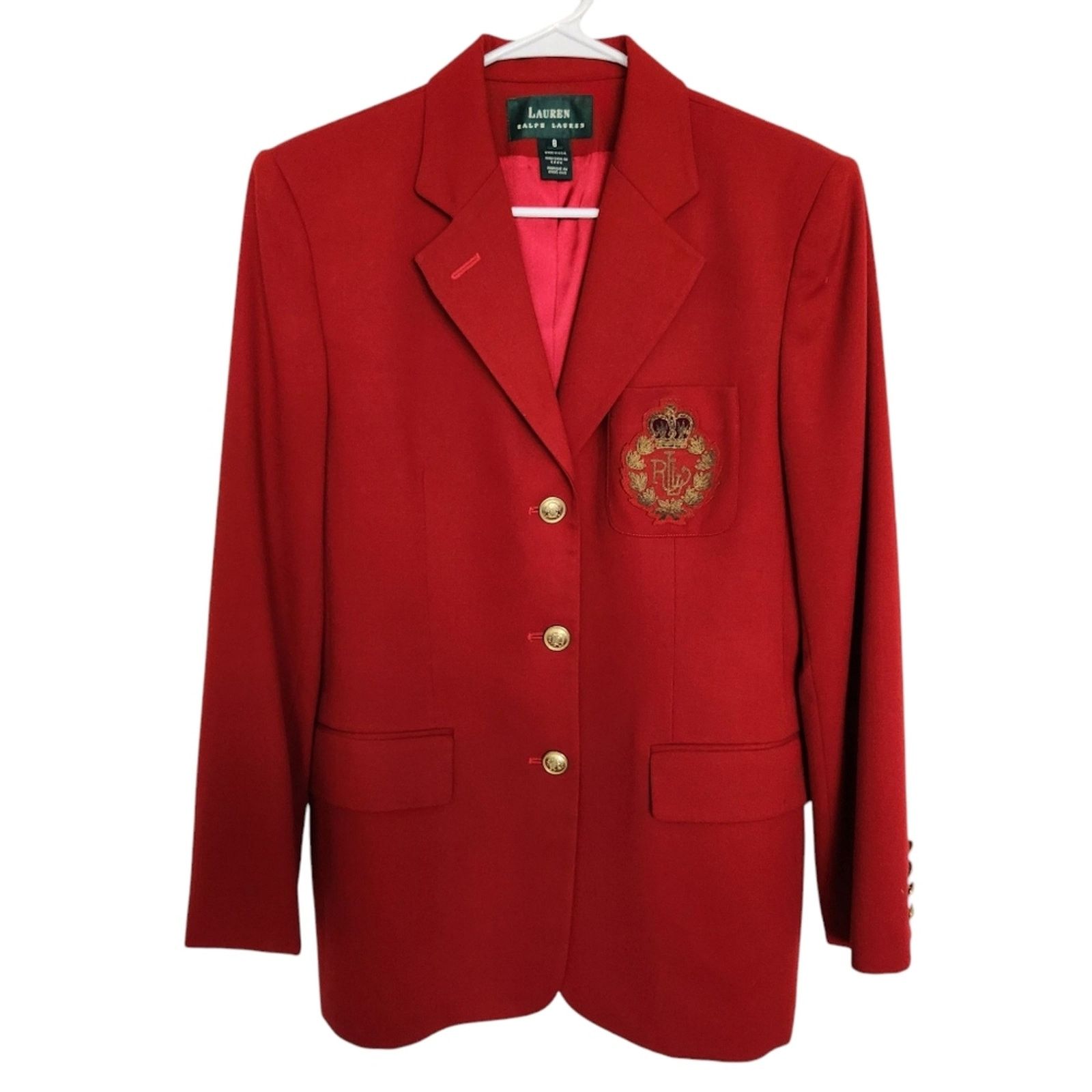 Lauren Ralph Lauren Lauren Ralph Lauren Crested Wool Blazer Red 8 Preppy 90s Size M / US 6-8 / IT 42-44 - 1 Thumbnail