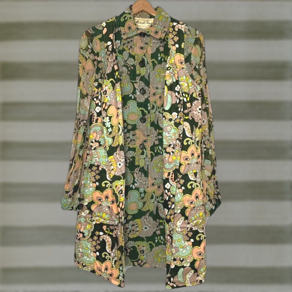 Vintage Vtg Marcek Fenez Designer Roland Klein Total Dress Vest Set Mod Flower Power 1960s Size XL / US 12-14 / IT 48-50 - 1 Thumbnail