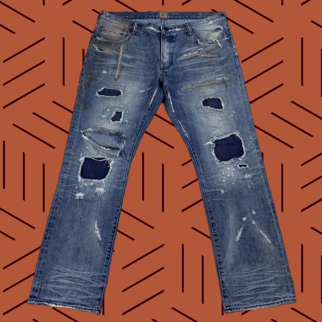 Prps VINTAGE PRPS Distressed Patch Repair Straight Leg Jeans Men Size 40 Blue Denim 2013 Release Size US 40 / EU 56 - 1 Thumbnail
