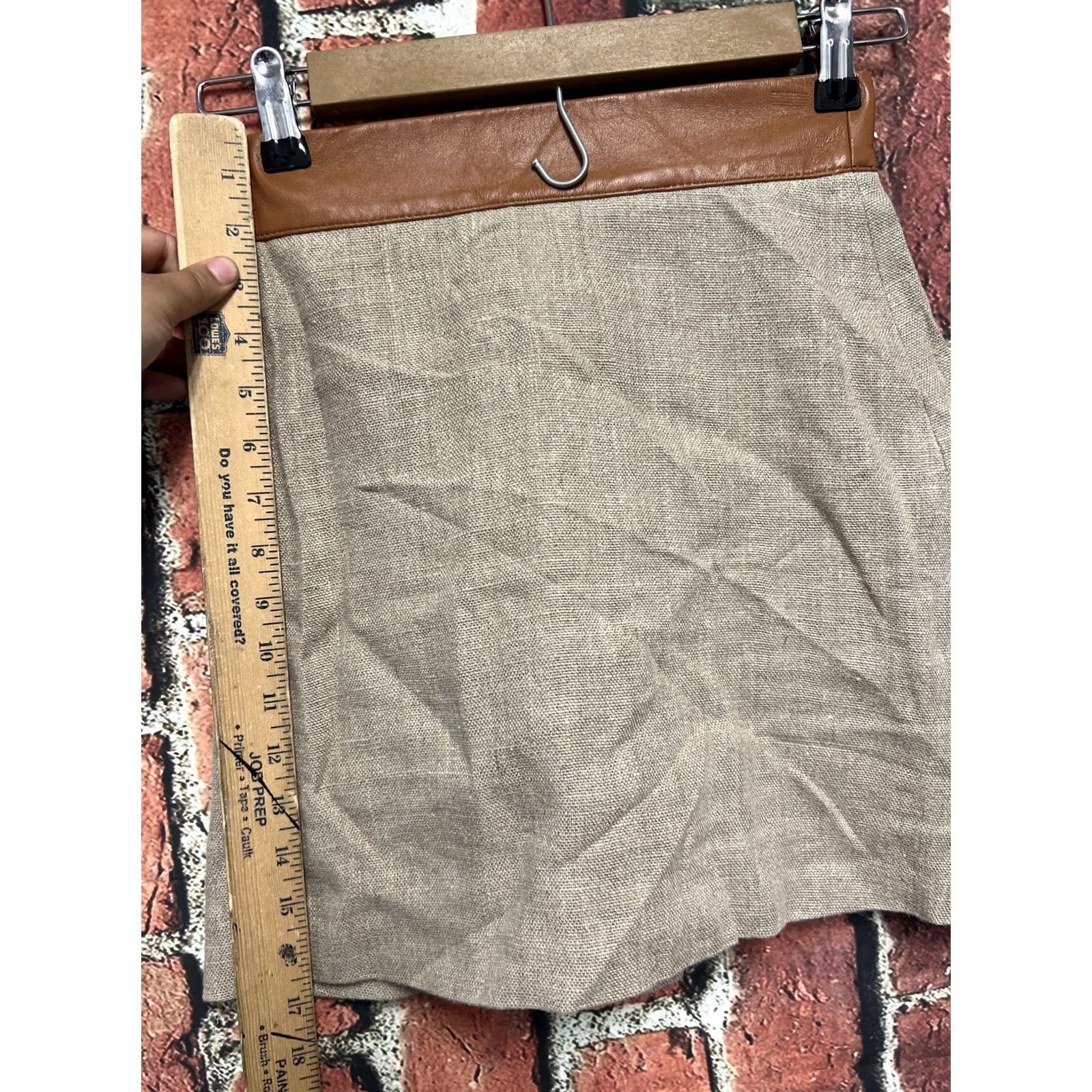Vintage Tods Womens Skirt Linen Lamb Leather Trim Brown 36 Size 25" / US 0 / IT 36 - 2 Thumbnail