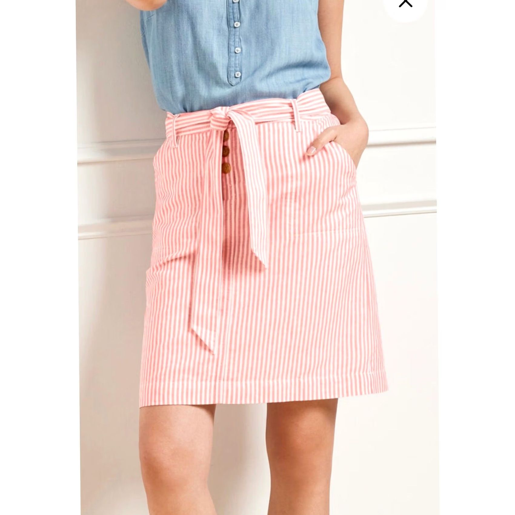 Talbots Talbots Linen Tie Waist Skirt Mini Midi Pink White Striped Skirt Size 10 Size 32" / US 10 / IT 46 - 2 Thumbnail