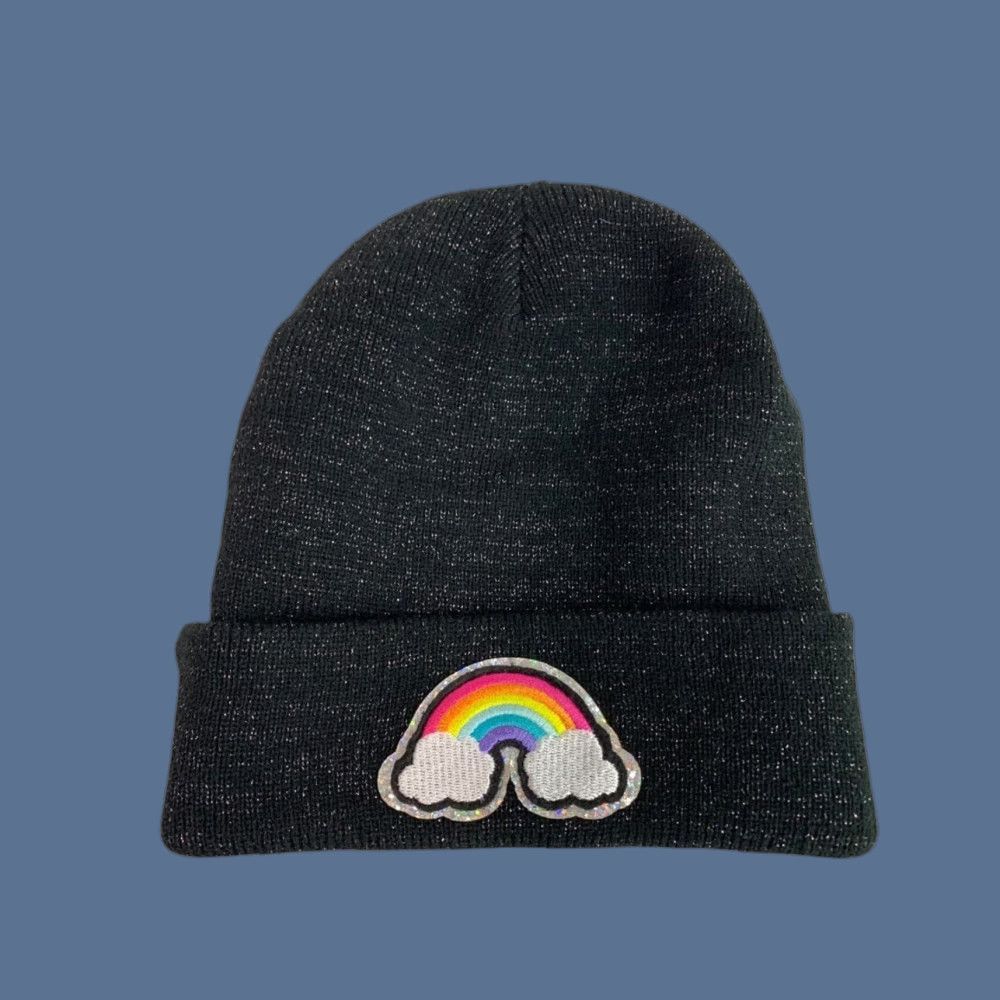 Nickelodeon VINTAGE JoJo Siwa Beanie Hat Womens One Size Black Sparkle Knit Rainbow Hat Size ONE SIZE - 1 Thumbnail