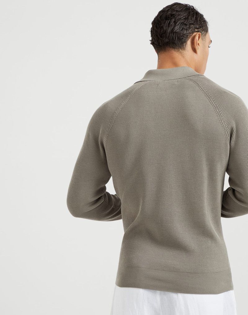 Brunello Cucinelli o1la1rc1a0326 English Rib Knit Polo Sweater in Green Size US XL / EU 56 / 4 - 2 Thumbnail