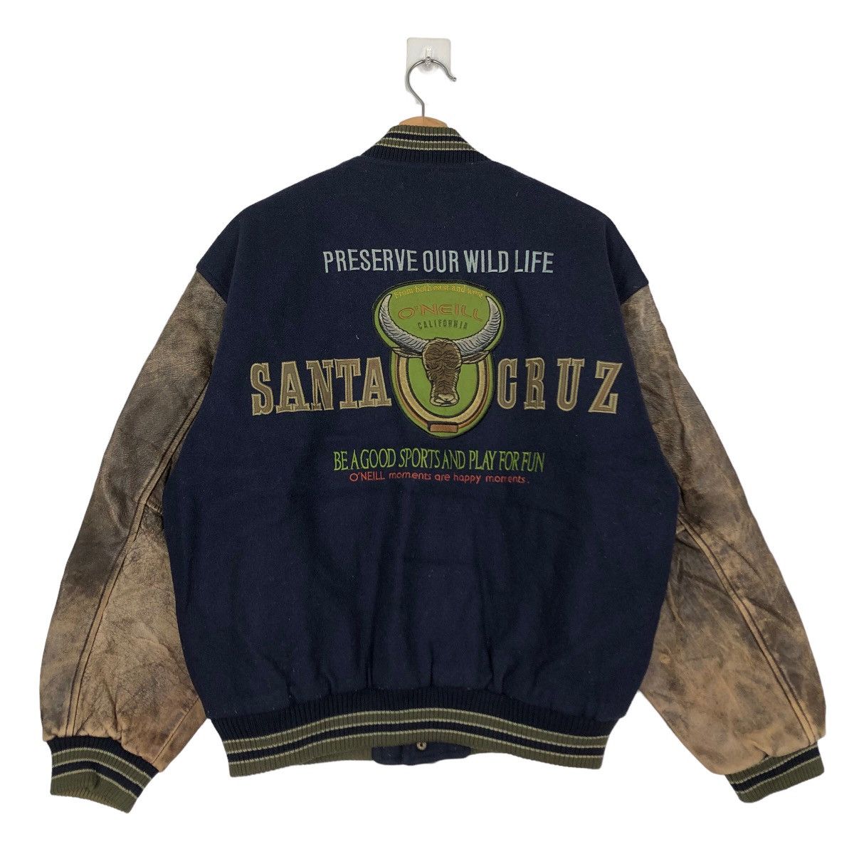 Japanese Brand 🔥90s Rare Vintage Varsity Jacket O’neill Santa Cruz Leather Size US M / EU 48-50 / 2 - 1 Thumbnail
