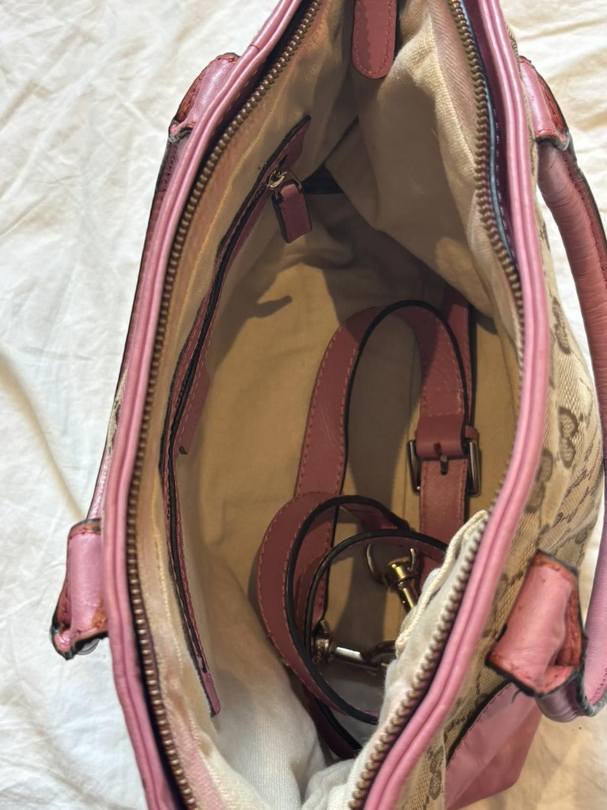 Gucci Gucci - Beige GG Monogram Canvas Tote Bag with Pink Leather Size ONE SIZE - 6 Thumbnail