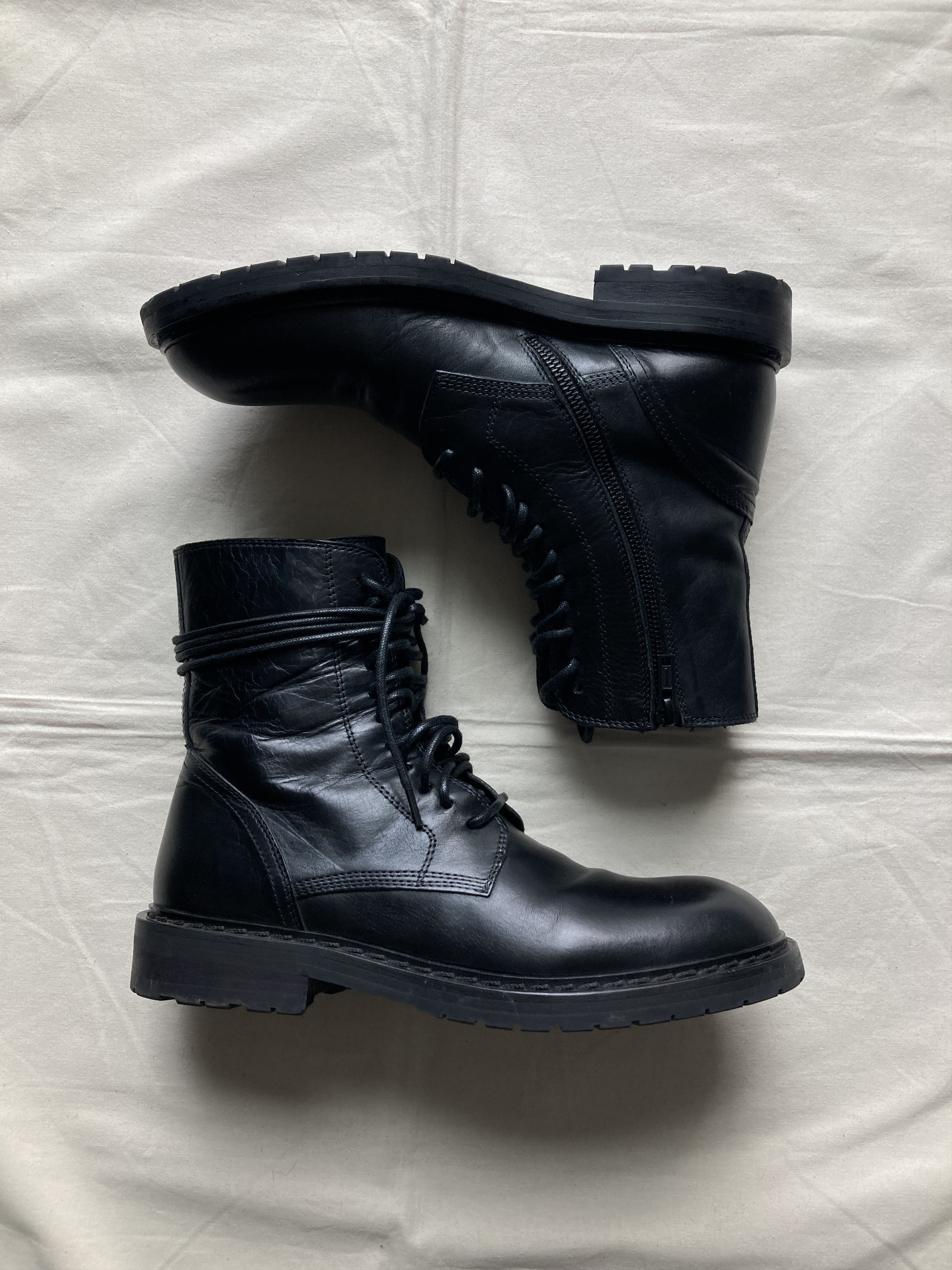 image of Ann Demeulemeester Danny Black Leather Combat Boots, Men's (Size 7)