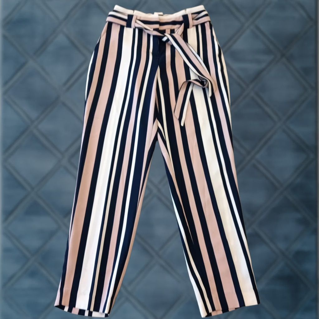 Express Express Ankle Pants Womens Size 2 Belted Pockets Striped Blue Pink 26x28 Straight Pant Size 26" / US 2 / IT 38 - 1 Thumbnail