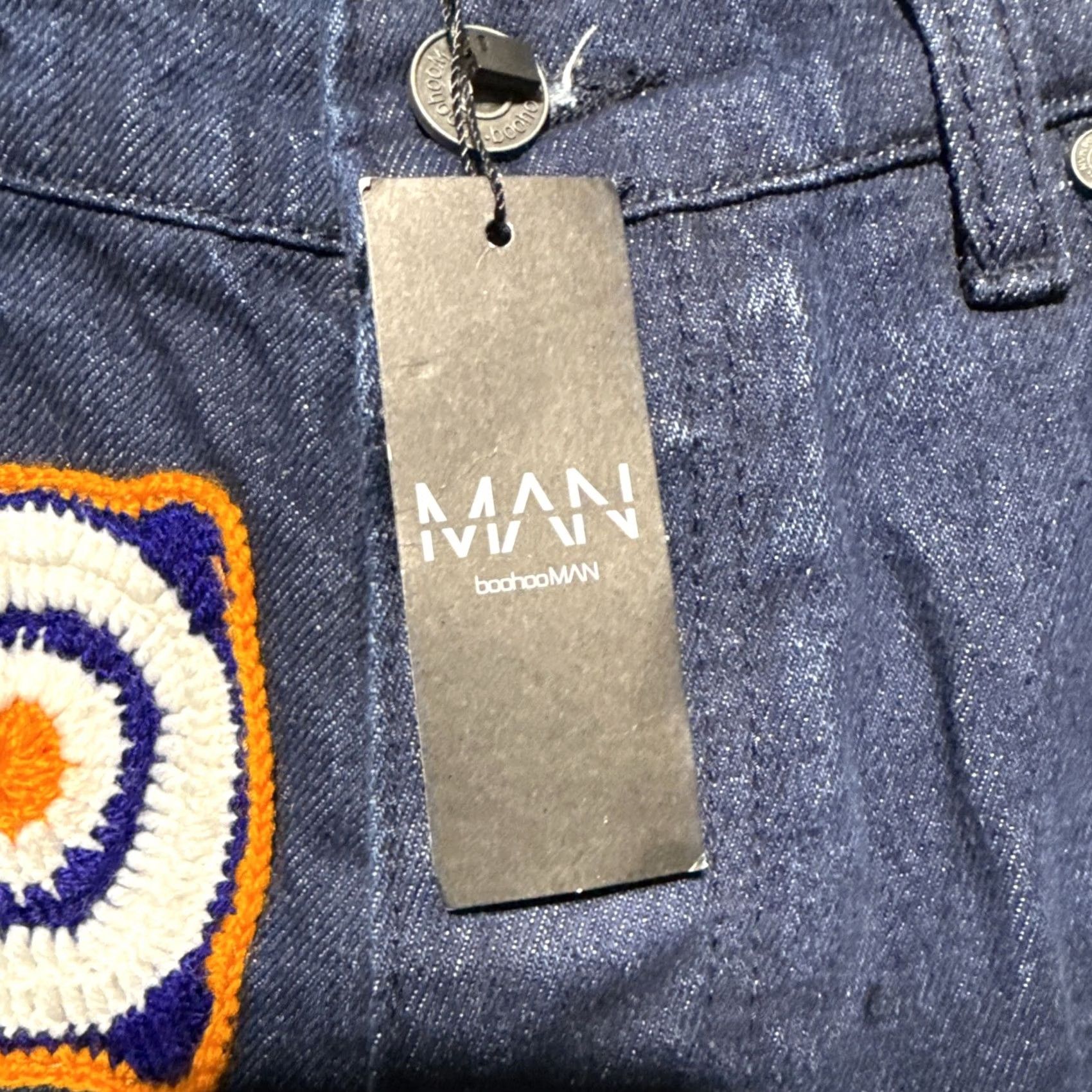 Vintage BoohooMAN Jeans Baggy Fit Crochet Denim Indigo Mens 34x30 NWT Dark Wash Cotton Wide-Leg Relaxed Inseam 30" Button Closure Jeans Mens Size US 34 / EU 50 - 2 Thumbnail