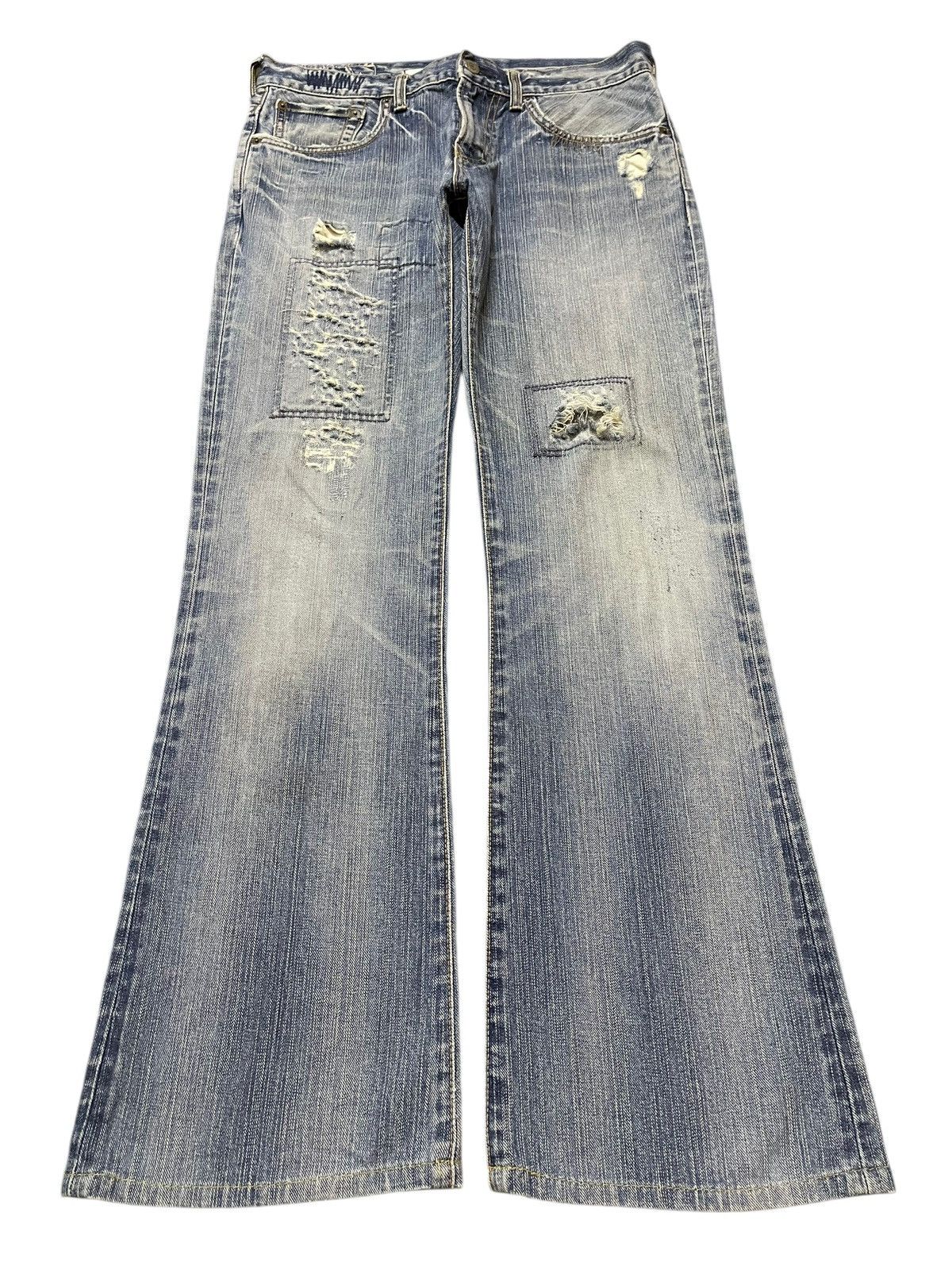 Edwin Vintage Edwin XV Faded Wash Distressed Wide Leg Flare Jeans Size US 30 / EU 46 - 1 Thumbnail