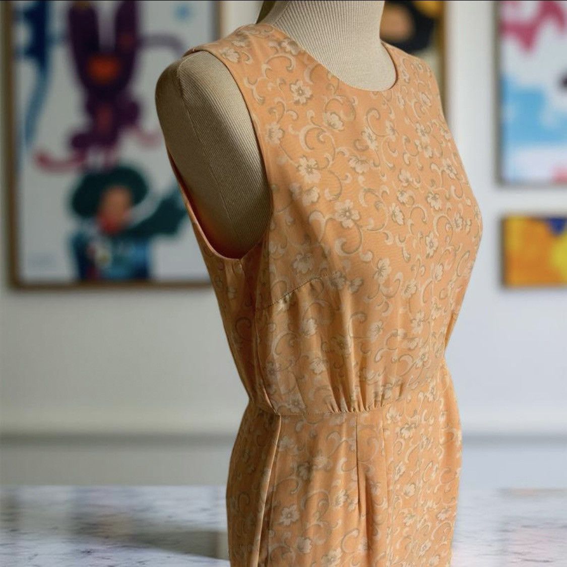 Forever 21 × Vintage Elegant Peach Floral Sleeveless Midi Dress Size XS / US 0-2 / IT 36-38 - 4 Thumbnail