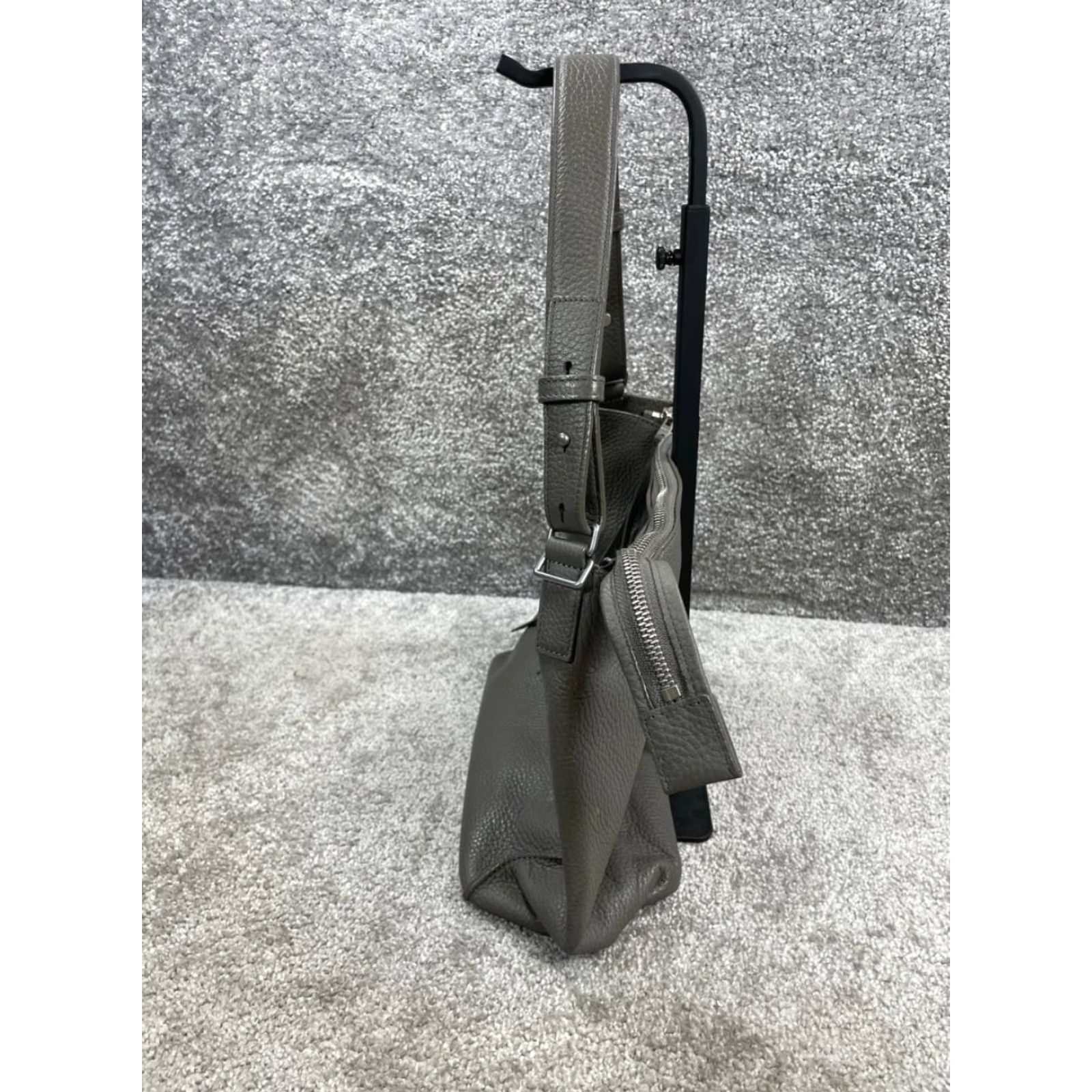 Allsaints AllSaints Kita Storm Gray Leather Zip-Top Adjustable Strap Crossbody Bag Womens Medium Gray Leather Crossbody Bag Size ONE SIZE - 2 Thumbnail