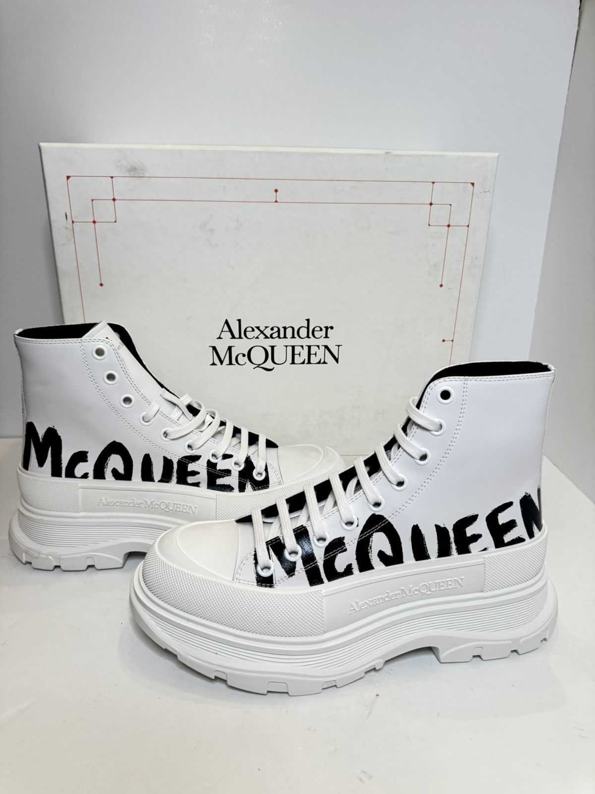 Alexander McQueen Alexander McQueen Men's White Graffiti Tread Slick Sneaker Size US 10 / EU 43 - 1 Thumbnail