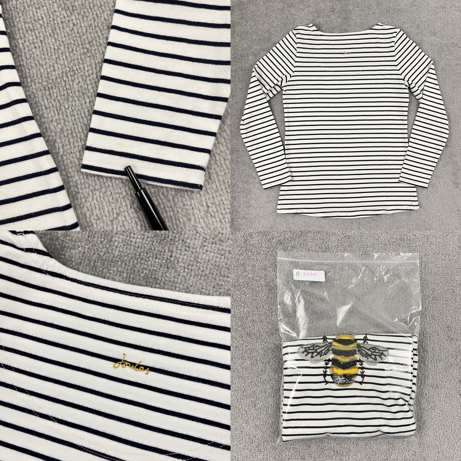 Vintage Joules Shirt Women US 6 Striped Beaded Bumble Bee Embellished Jersey Crew Neck Long Sleeve White Womens Size M / US 6-8 / IT 42-44 - 8 Thumbnail