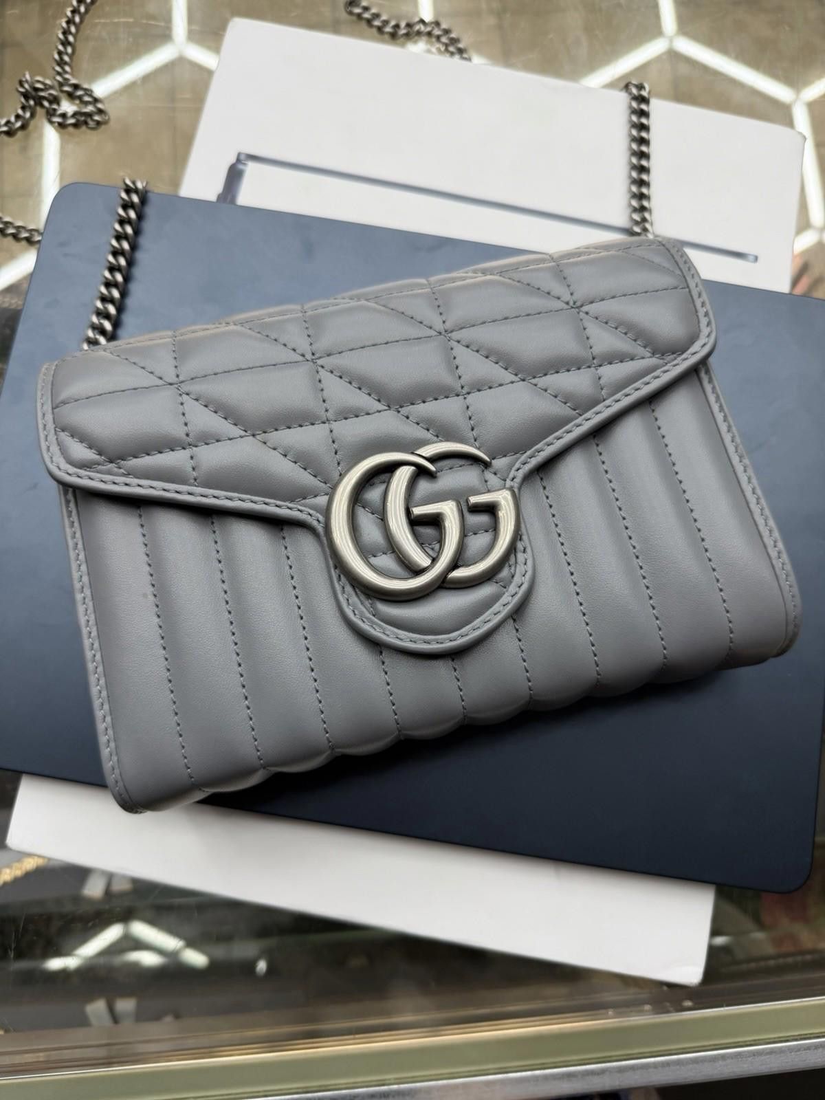 Gucci GUCCI GG Marmont Small Shoulder Bag/ Gray $2000 RARE Size ONE SIZE - 1 Thumbnail